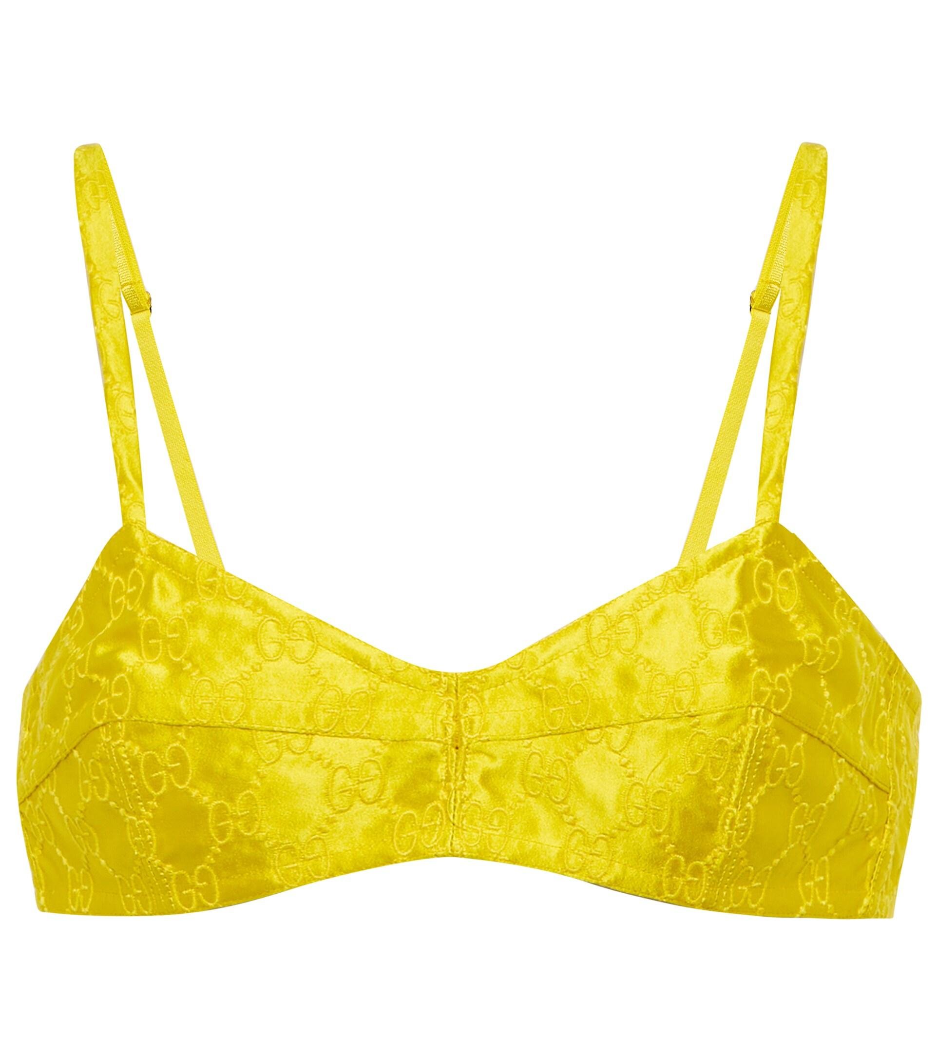 Gucci GG Embroidered Silk Bralette in Yellow | Lyst