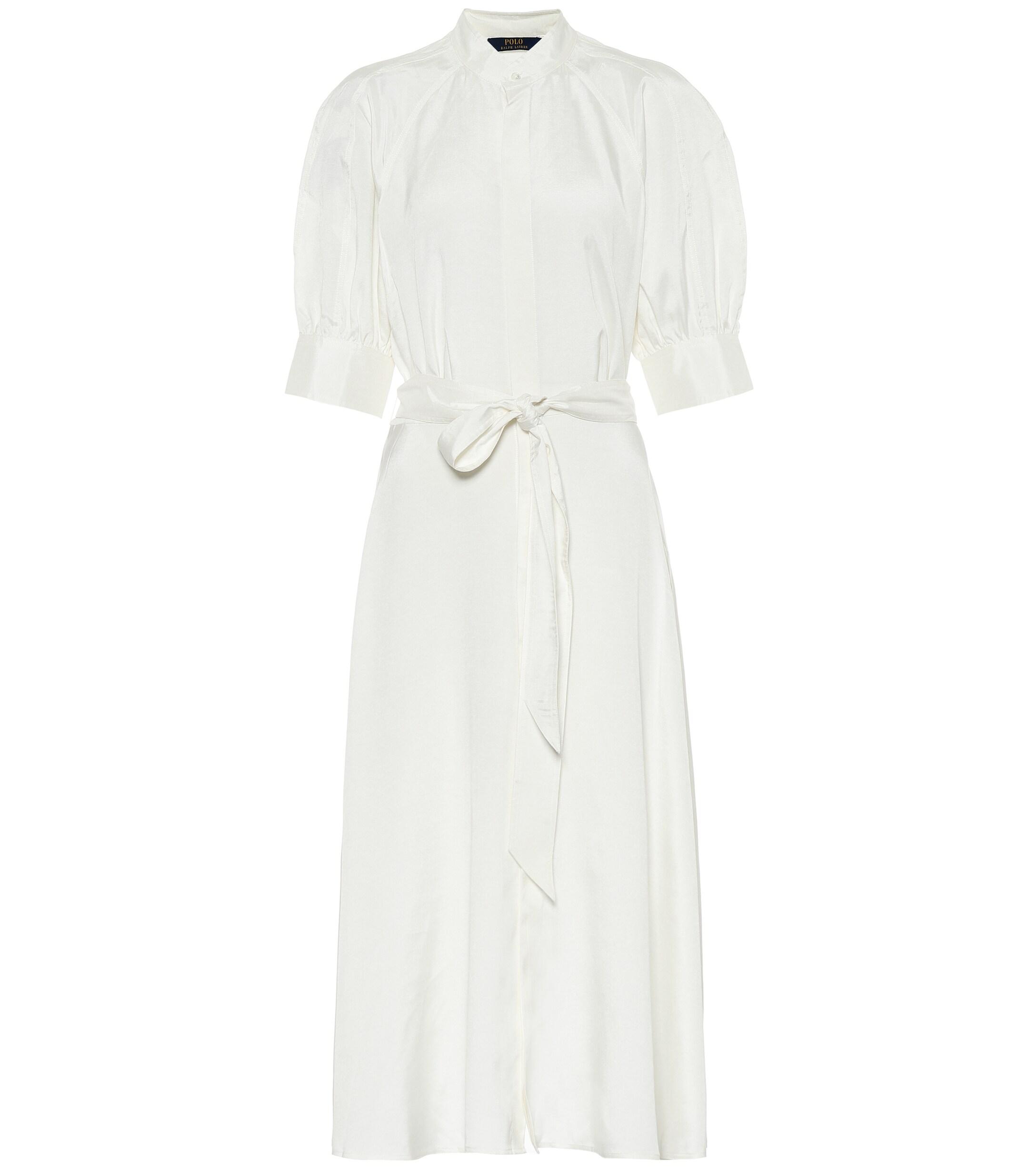 Polo Ralph Lauren Silk Twill Midi Dress in White | Lyst