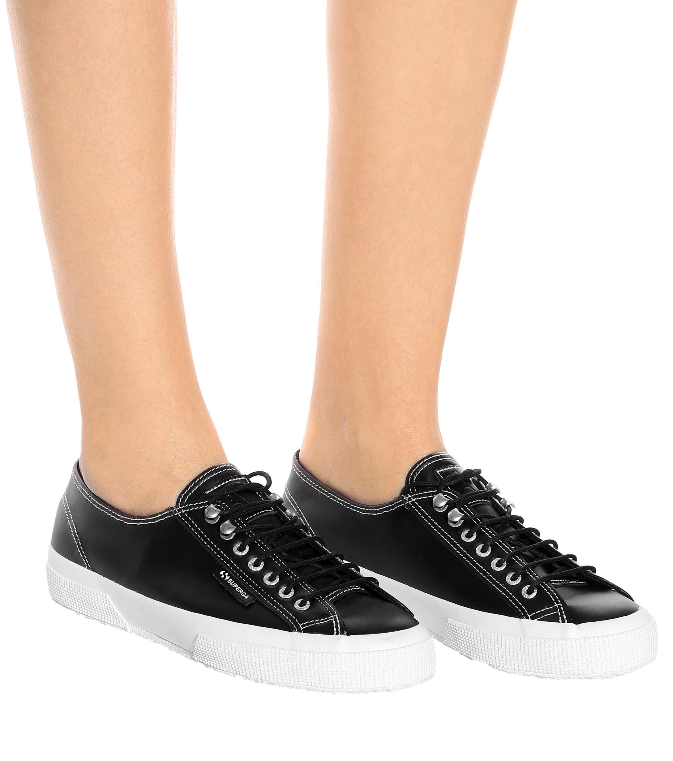 superga black leather sneakers