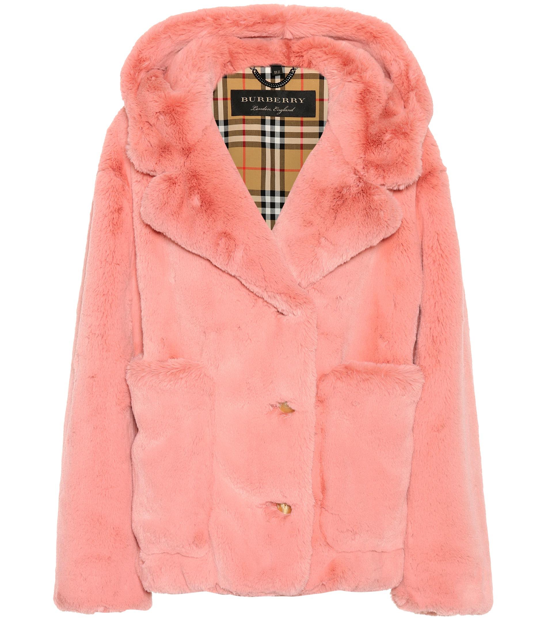 Burberry Faux-fur Hooded Jacket in Pink 