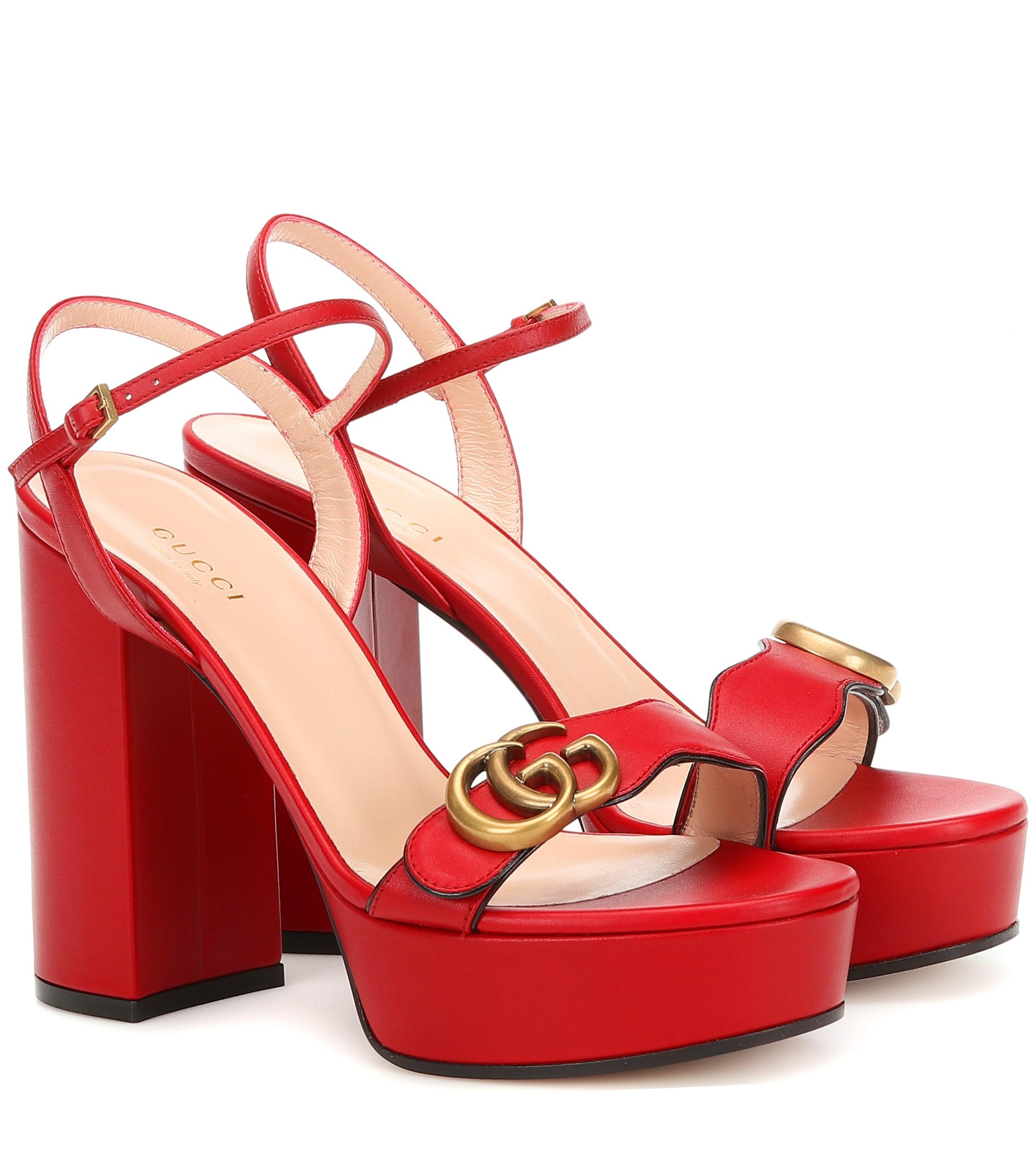 Gucci Marmont Leather Platform Sandals in Red - Lyst