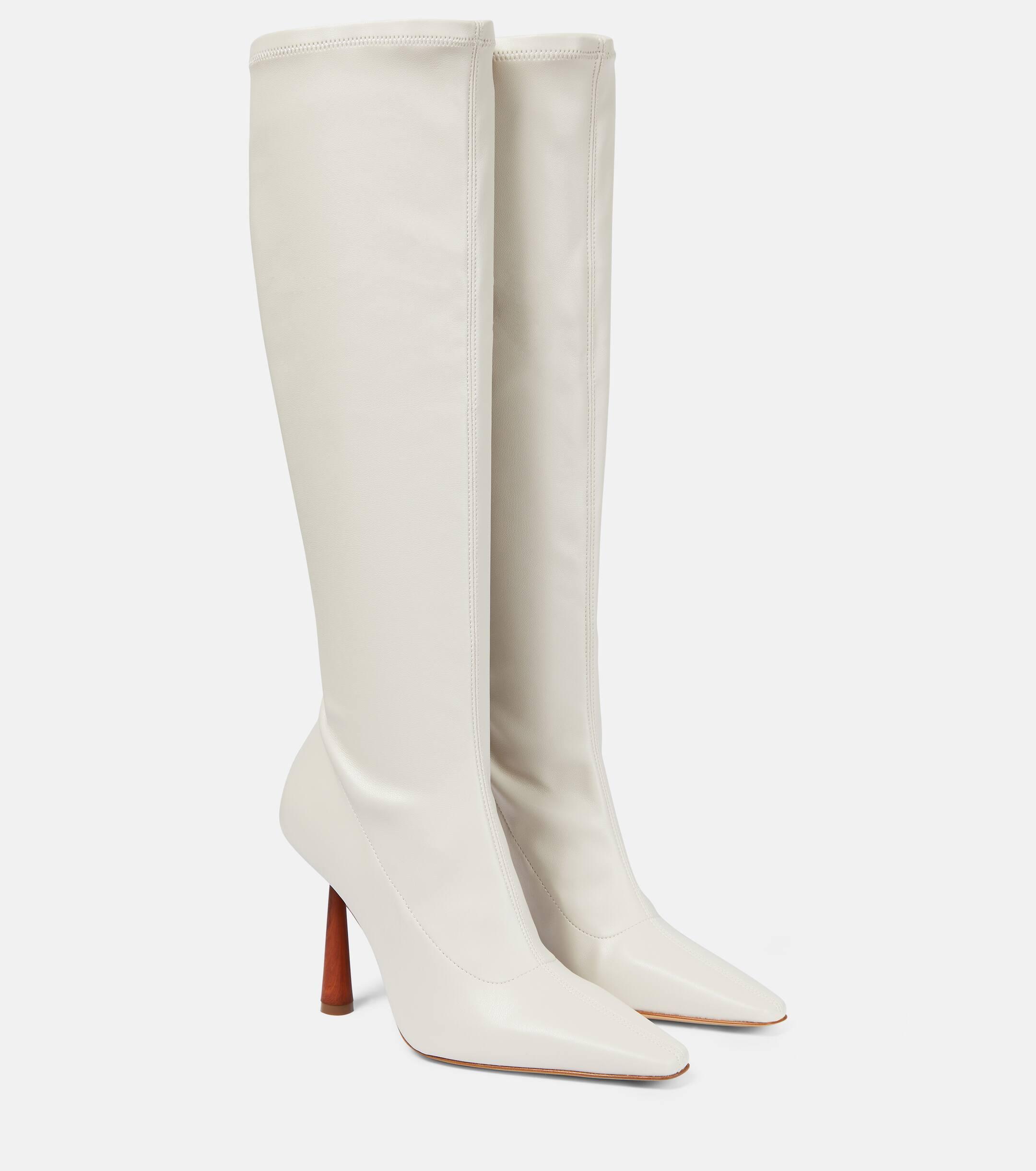 Knee high white leather boots best sale