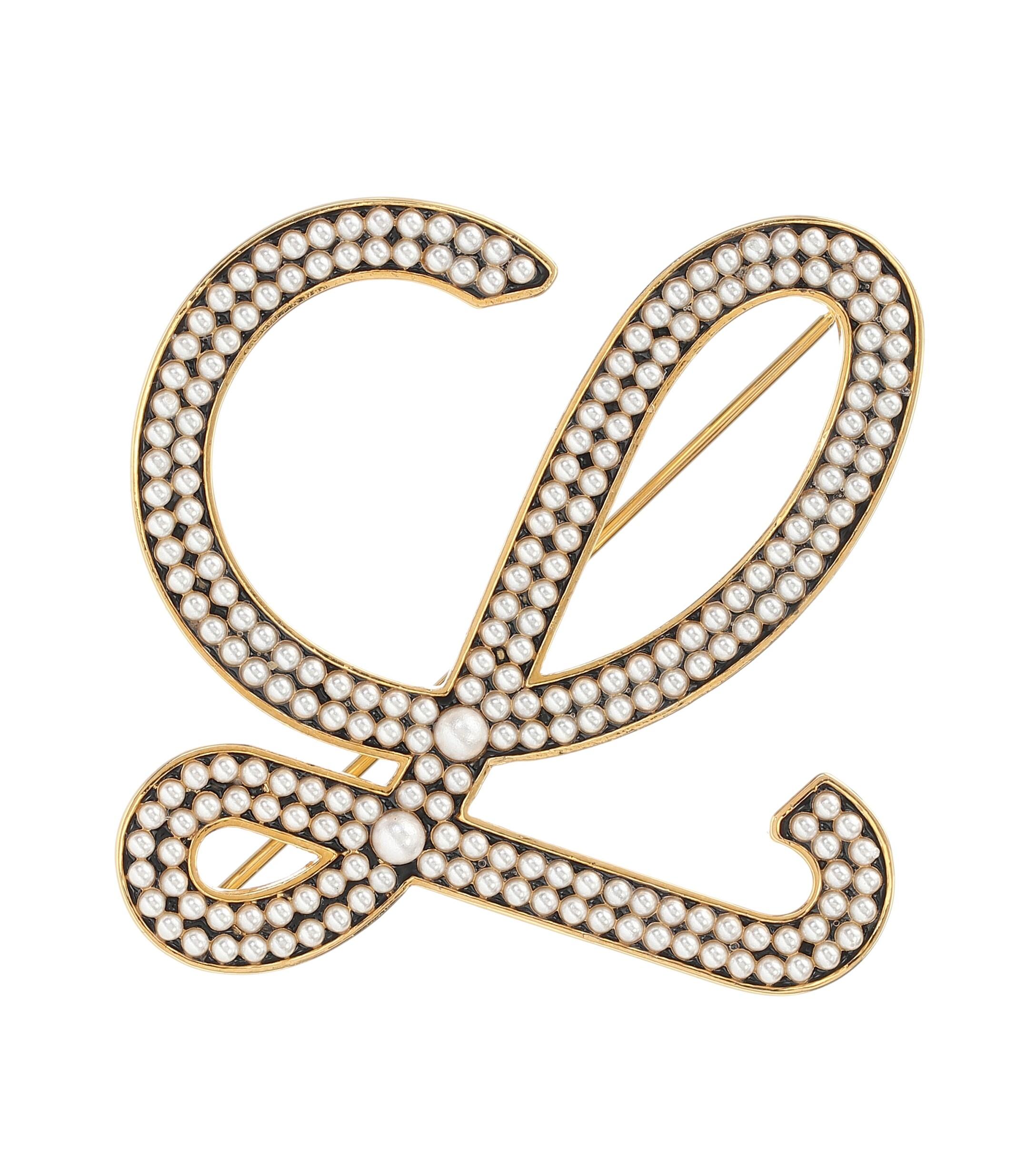 Loewe Pearl Embellished L Brooch in Gold (Metallic) | Lyst