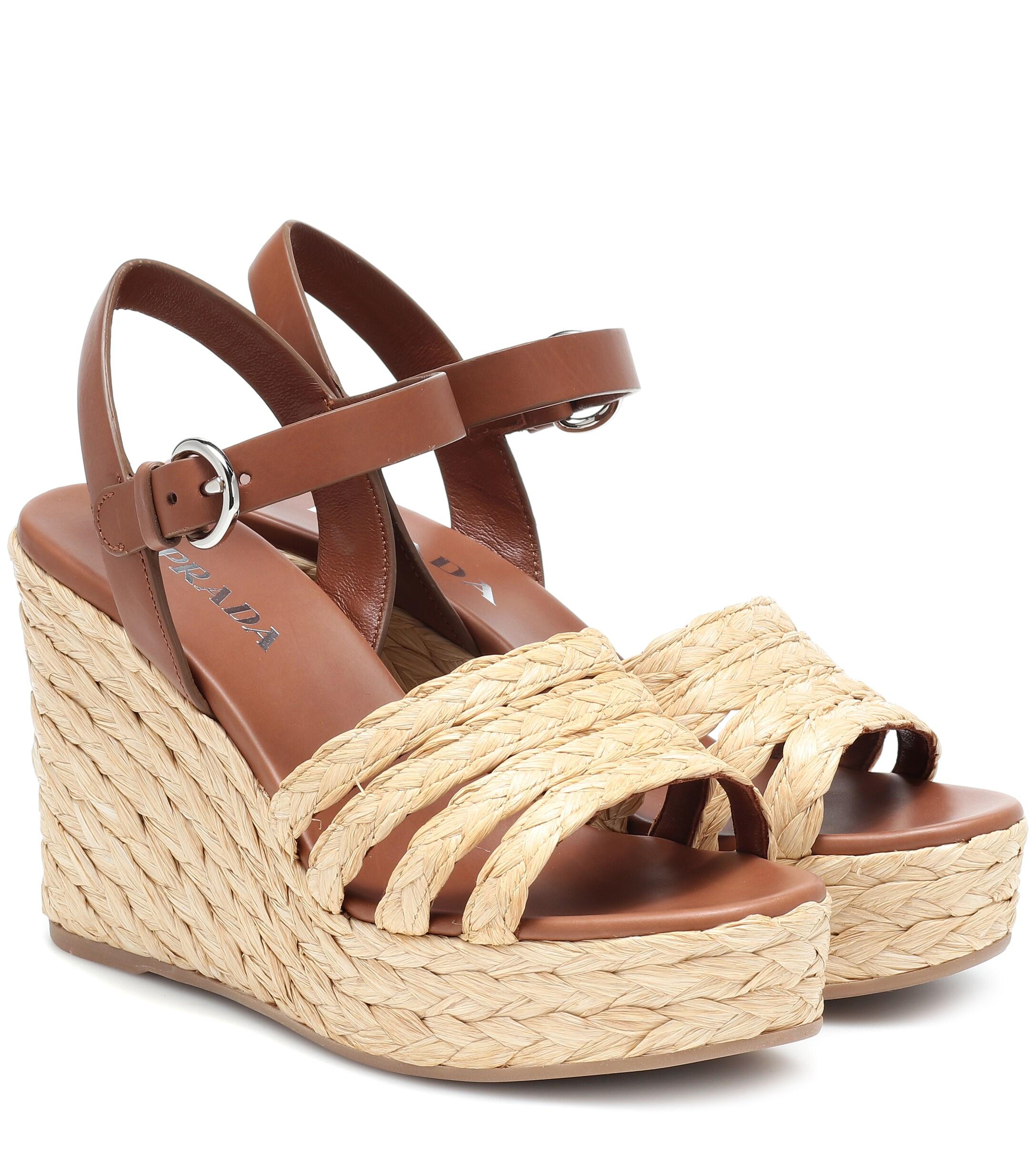 prada leather espadrille wedge sandals