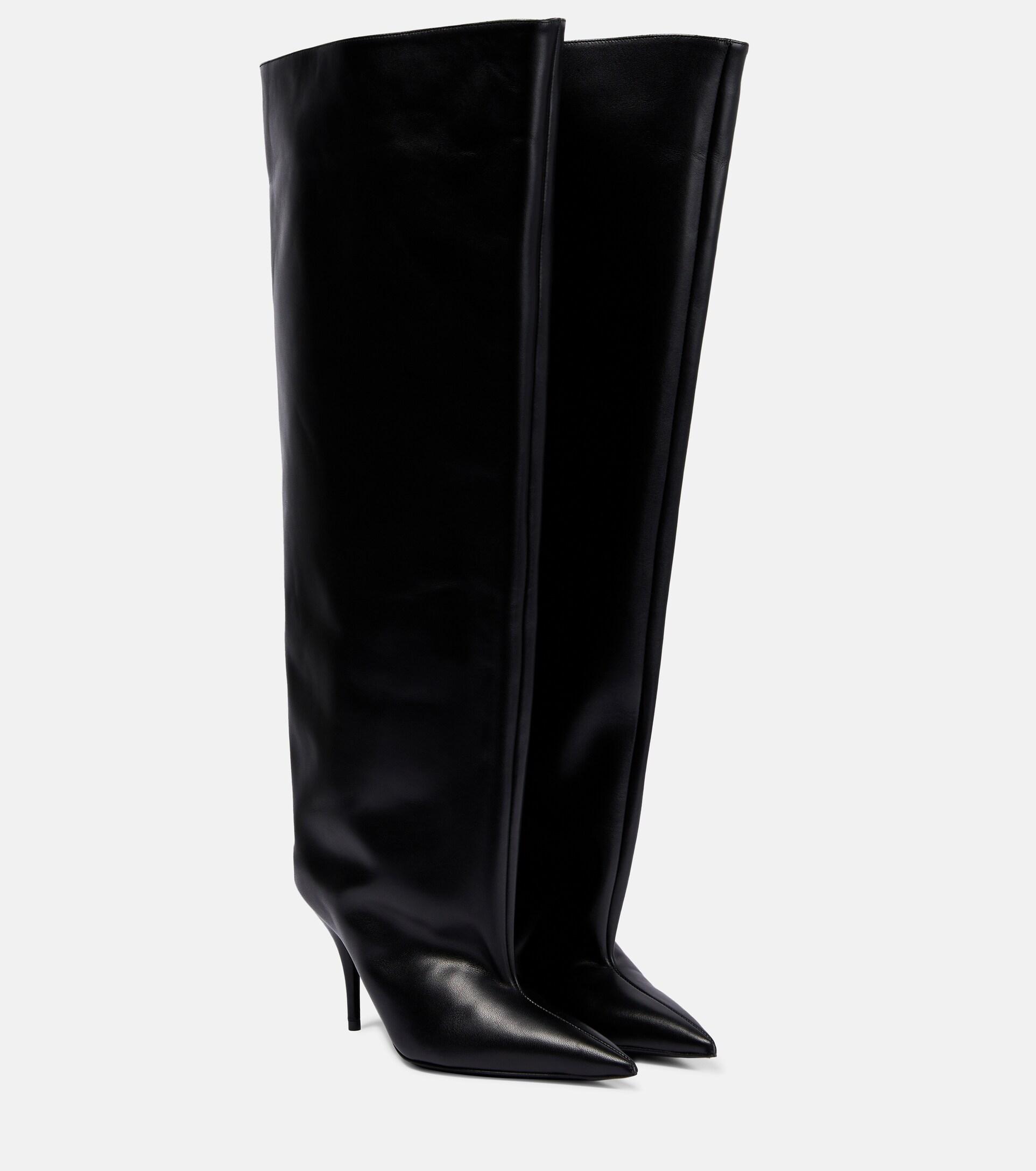 Balenciaga Waders Leather Knee-high Boots in Black | Lyst