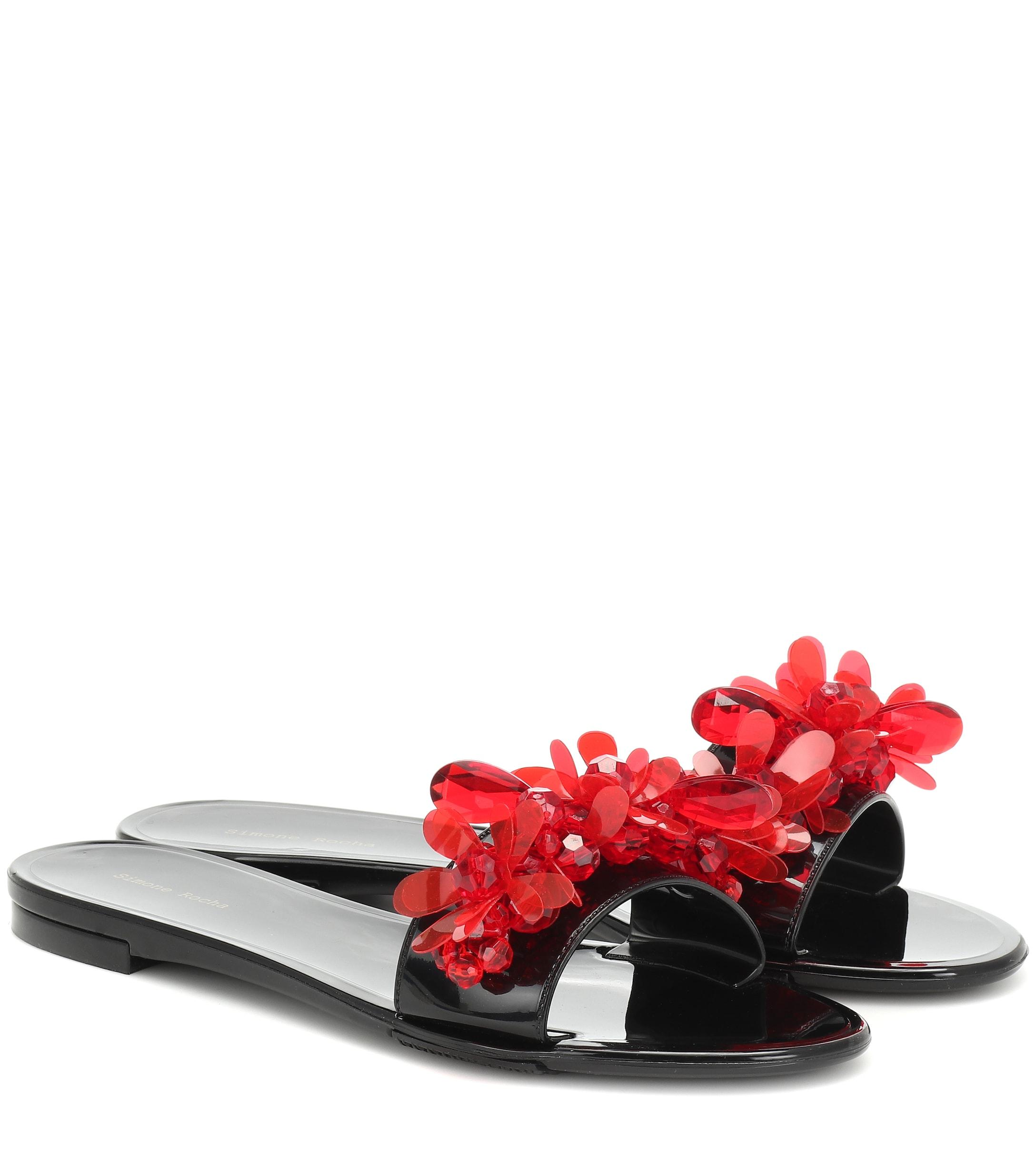Simone Rocha Embellished Rubber Slides in Black,Red (Red) - Lyst