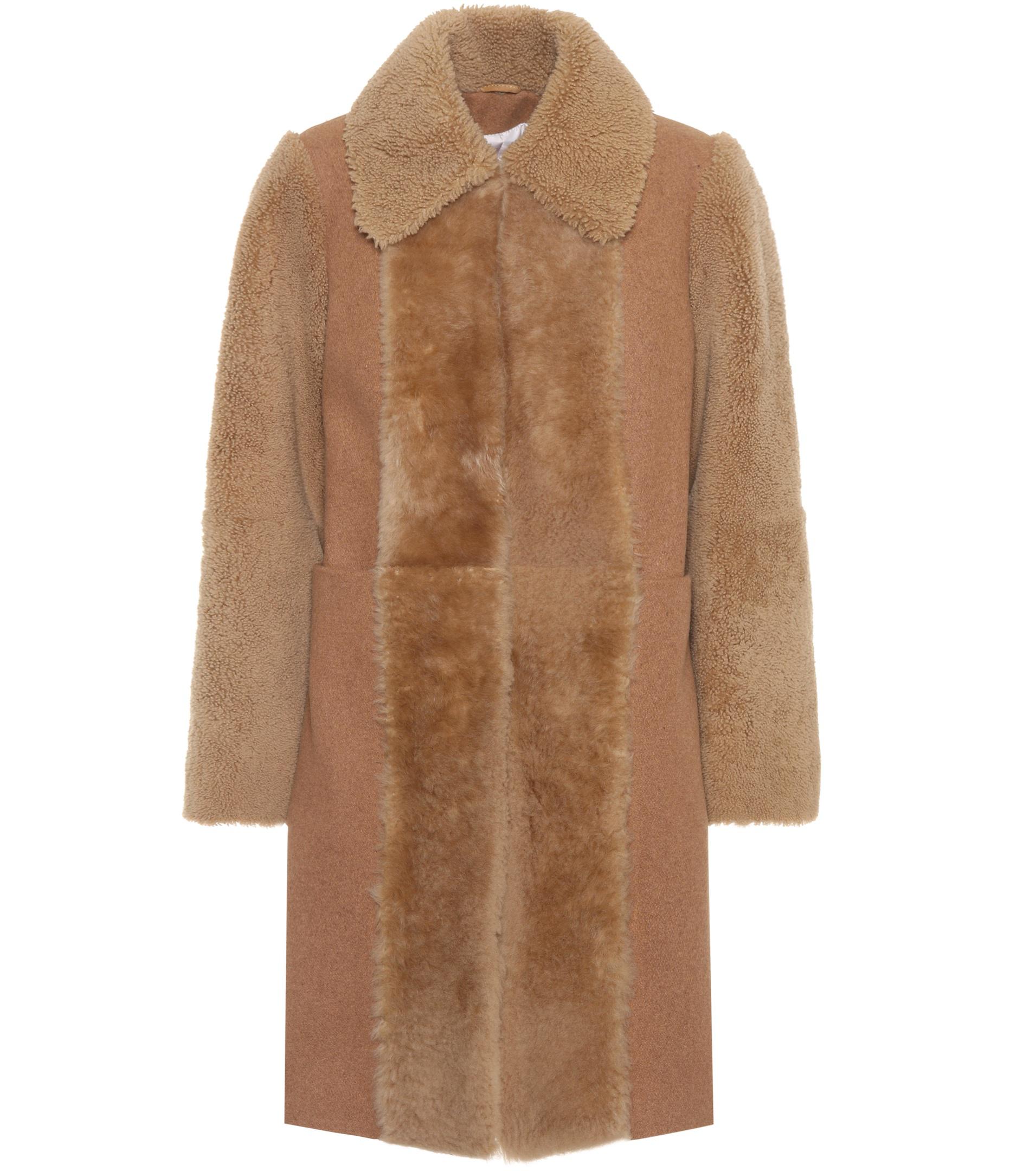 See By Chloé Fur-trimmed Wool Coat in Brown - Lyst