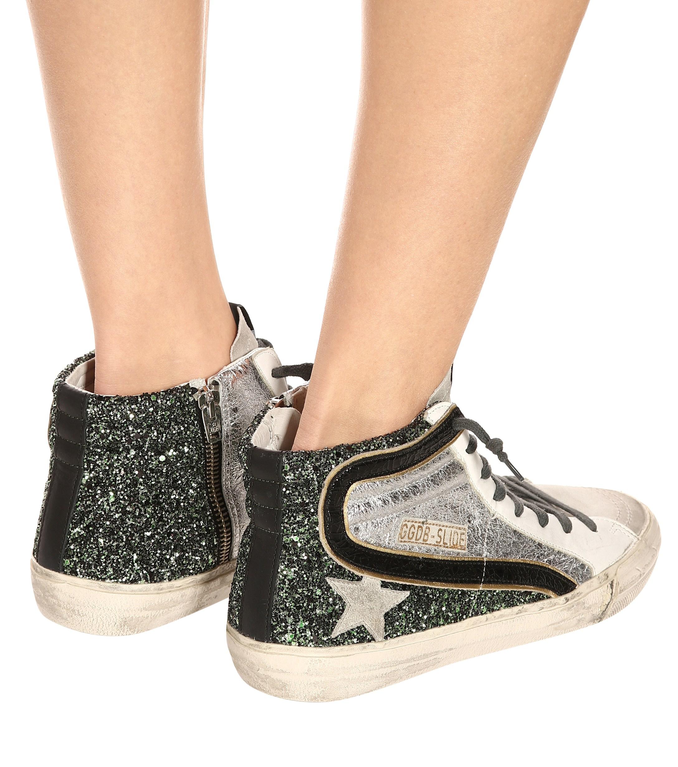 Golden Goose Slide Glitter And Leather Sneakers | Lyst