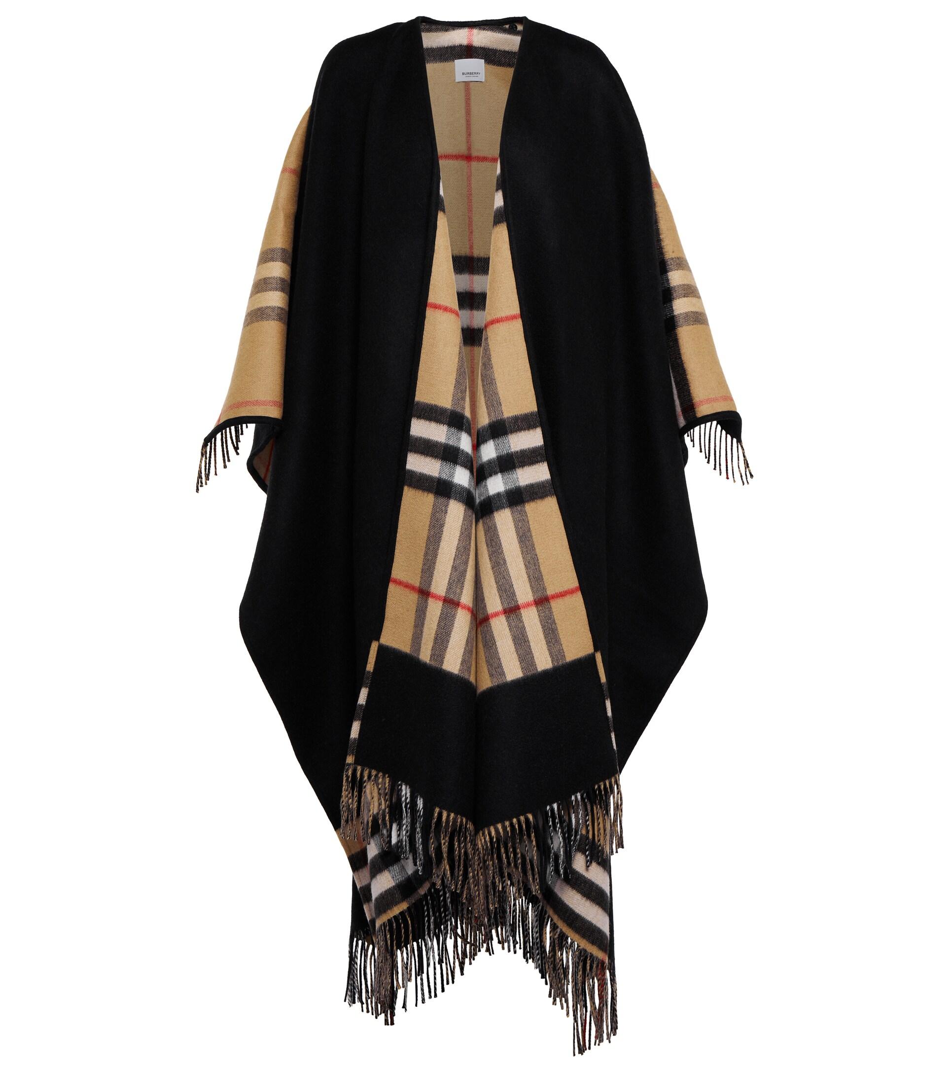 Burberry Reversible Cashmere And Wool Cape in Black | Lyst