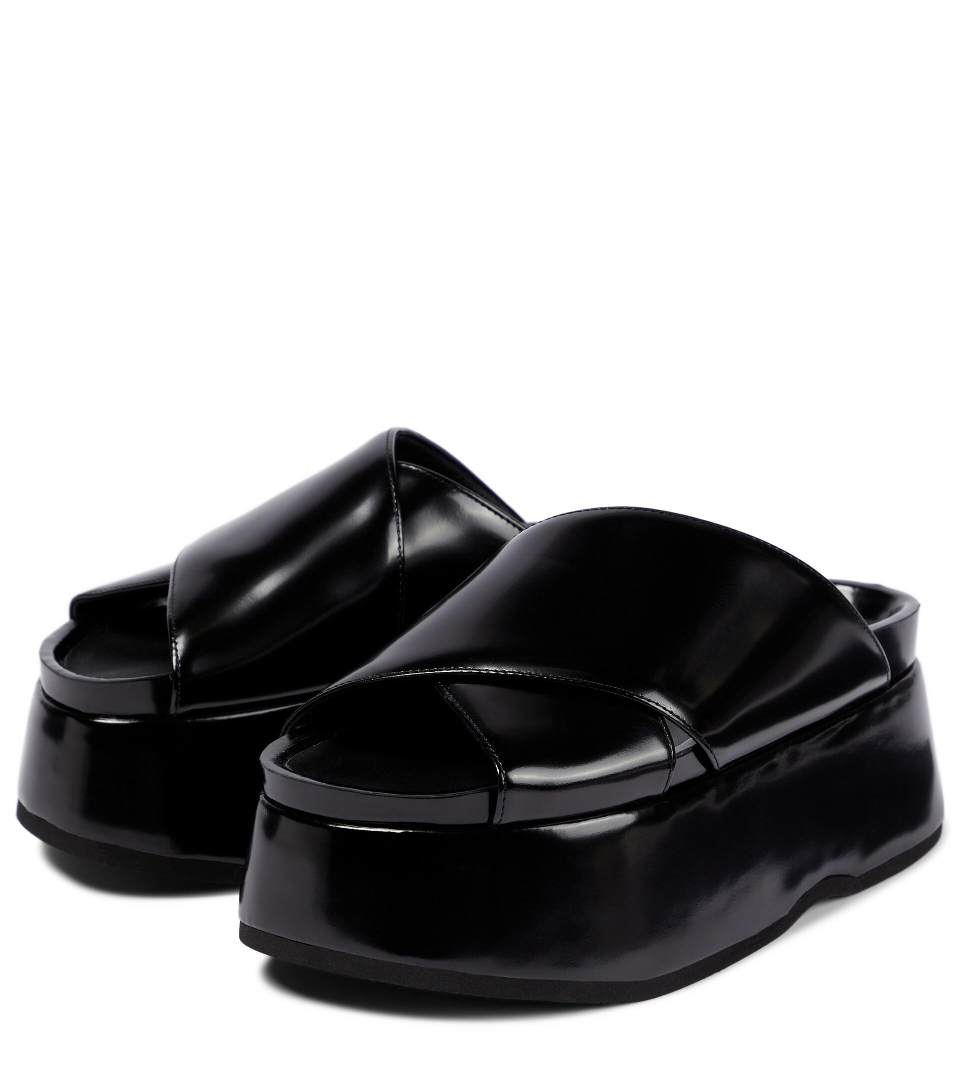 Junya Watanabe Crossover Platform Leather Sandals in Black | Lyst