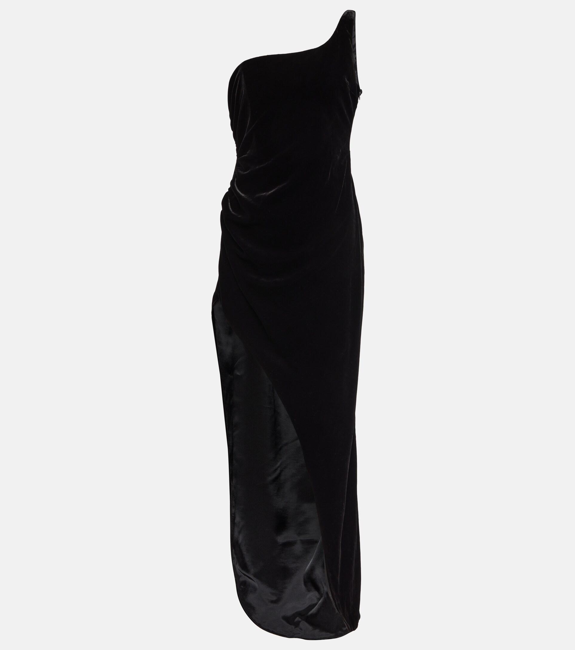 Alessandra Rich One-shoulder Velvet Maxi Dress in Black | Lyst
