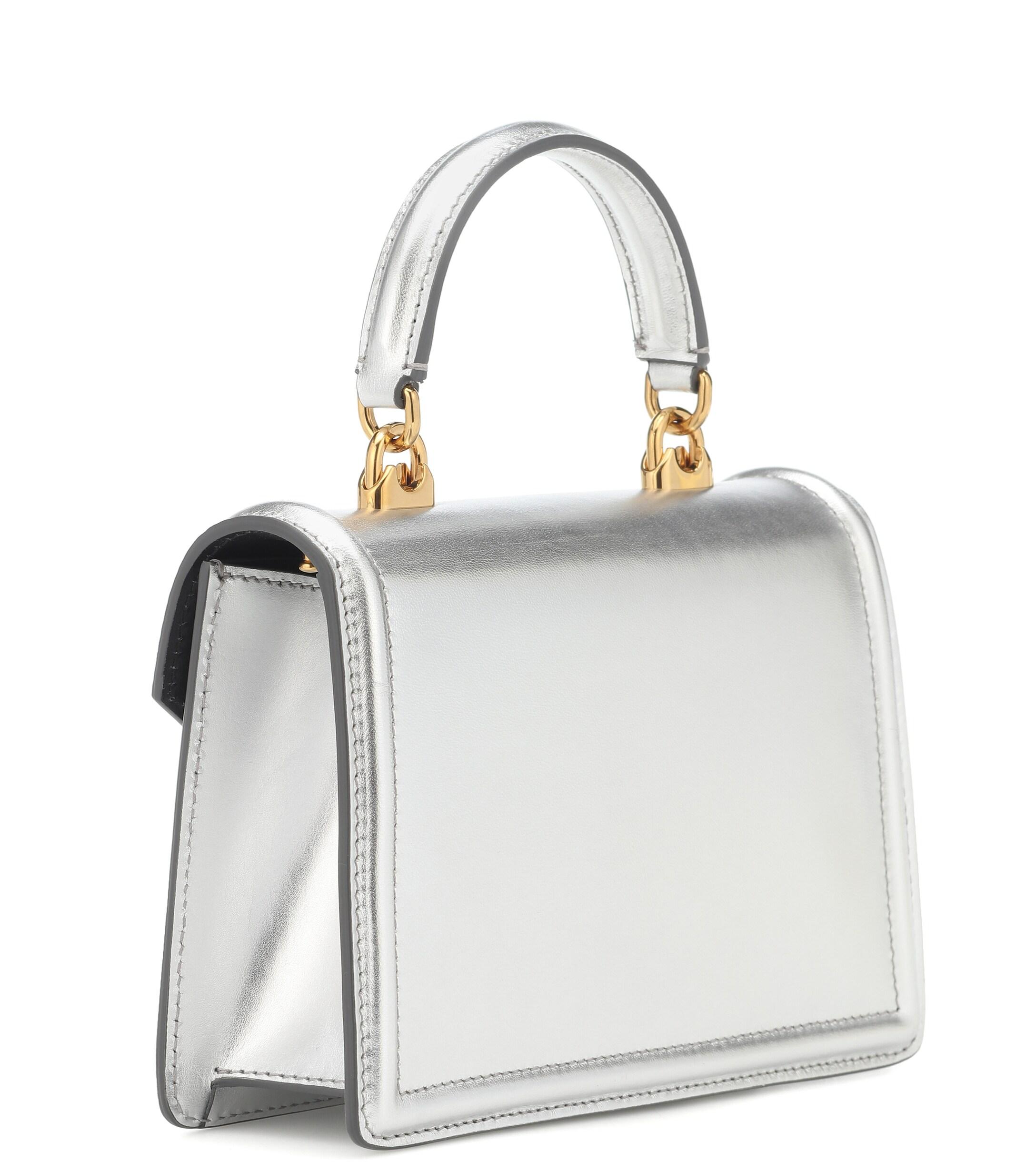 Dolce & Gabbana Devotion Small Leather Shoulder Bag in Silver (Metallic