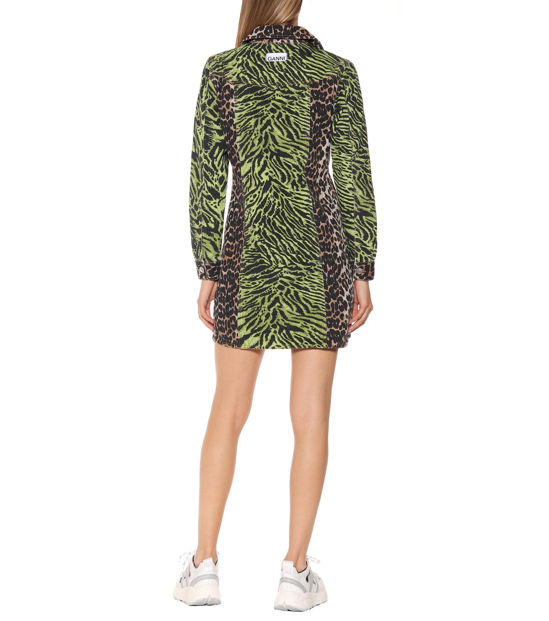 Ganni Leopard-print Denim Shirt Dress 