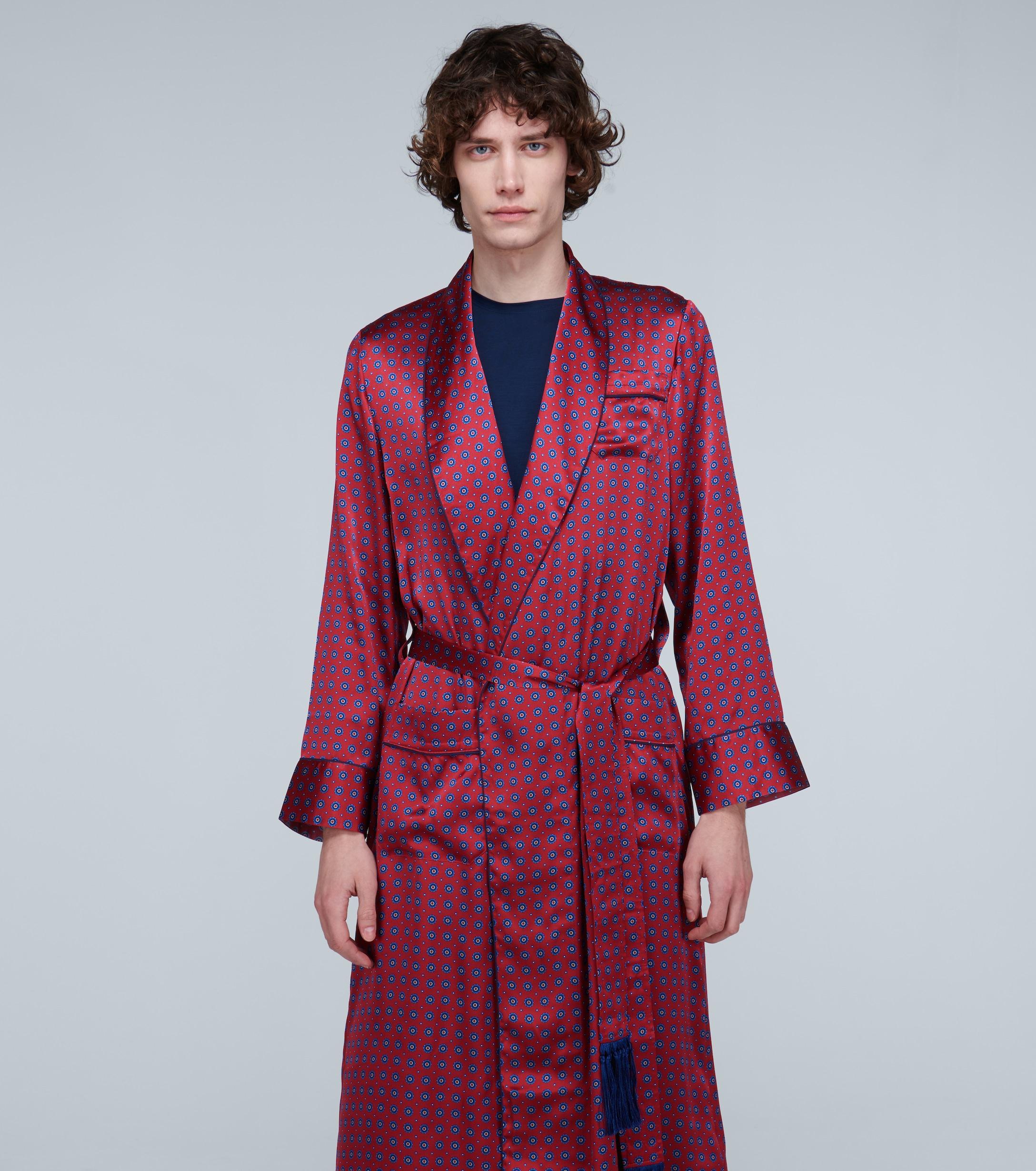 Derek Rose Brindisi Printed Silk Robe in Red for Men Lyst