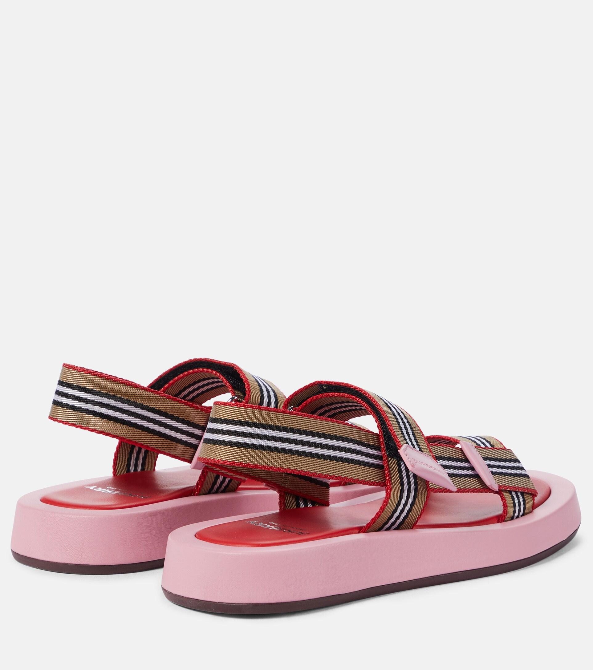 Burberry Icon Stripe Canvas Sandals in Pink | Lyst