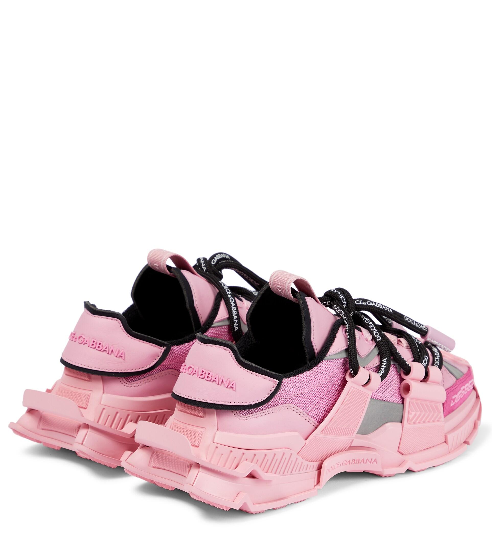 Dolce & Gabbana Space Suede-trimmed Sneakers in Pink | Lyst