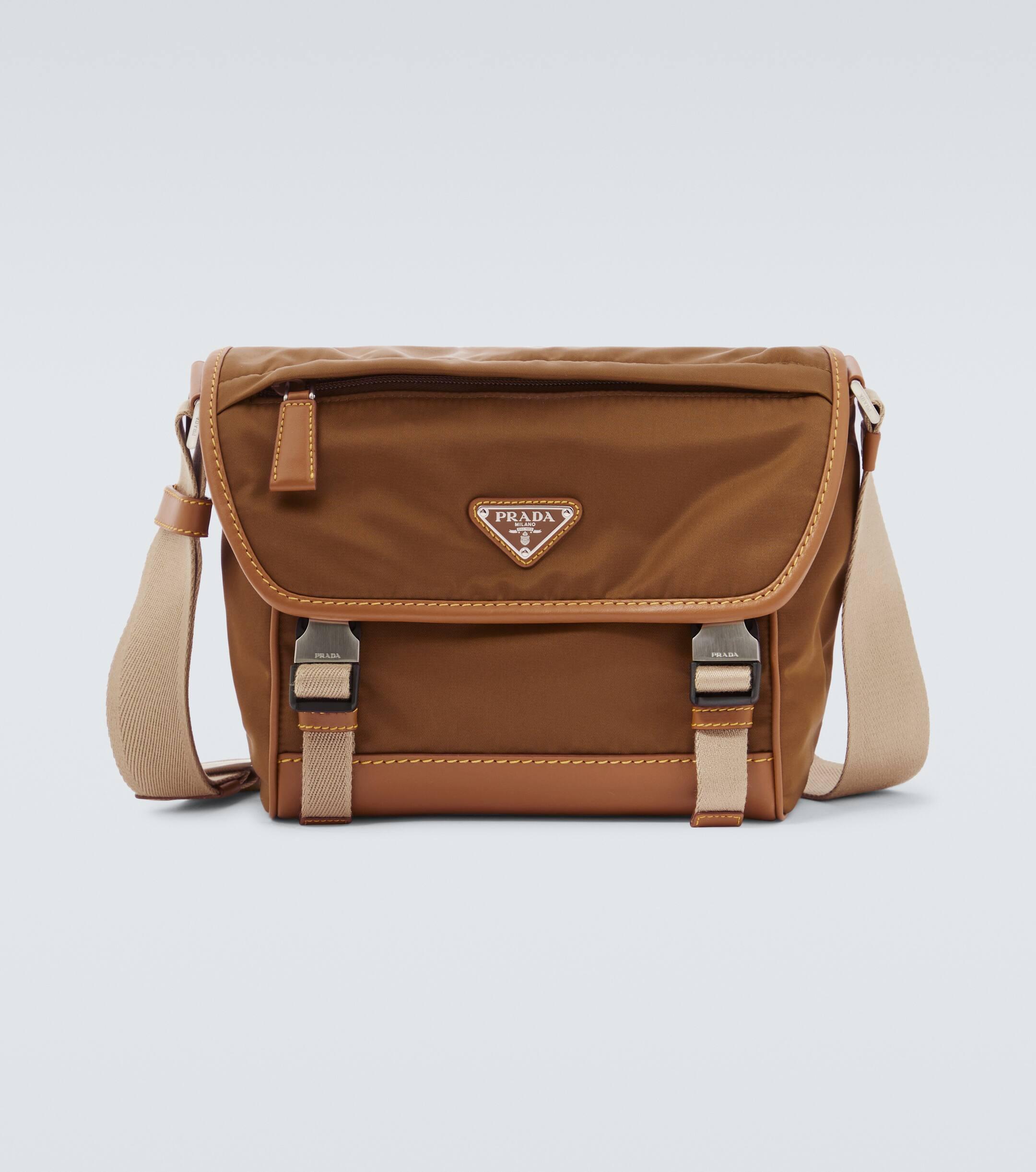 Prada leather trimmed messenger bag sale
