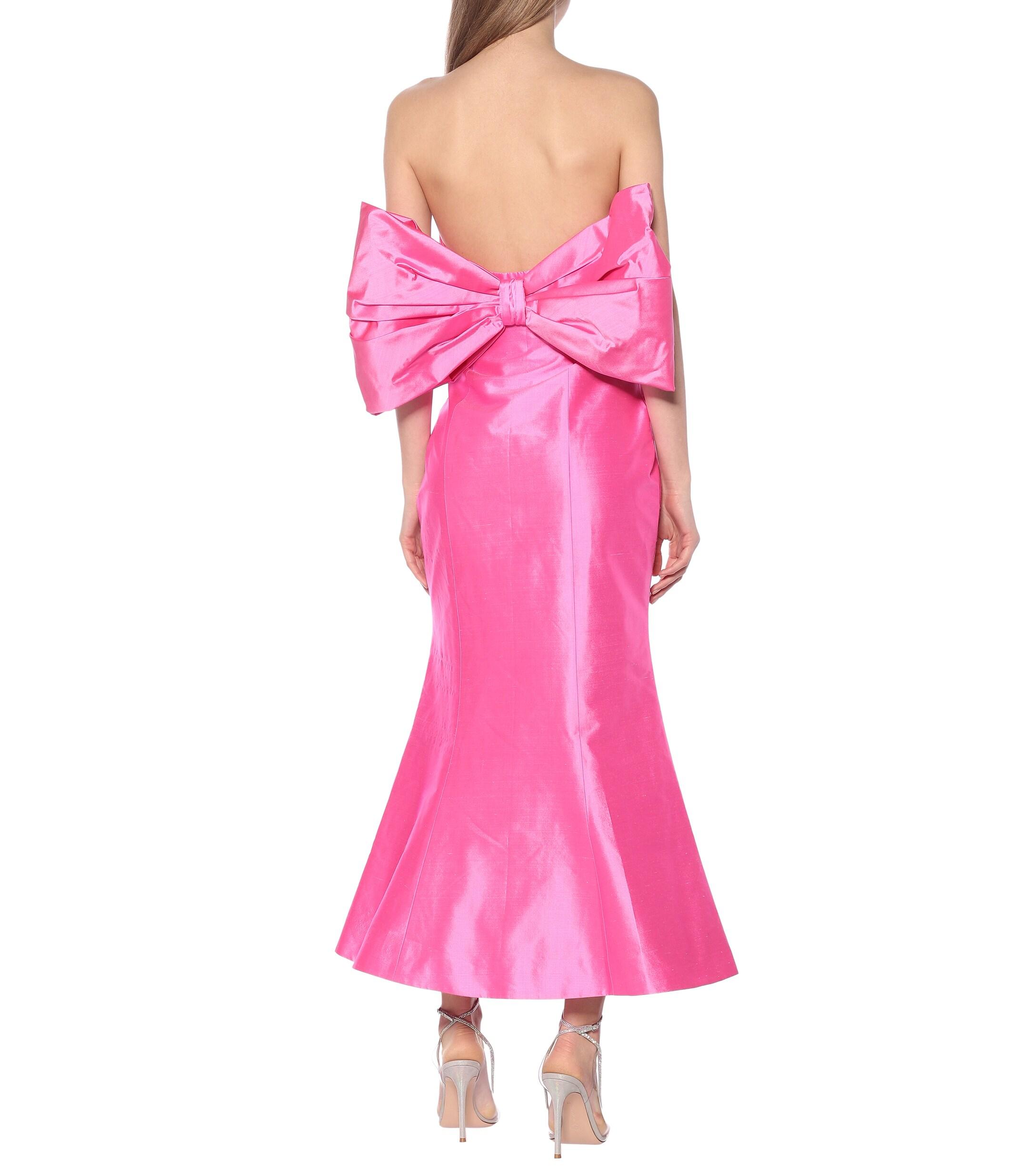 Rasario Silk-satin Strapless Midi Dress in Pink - Lyst