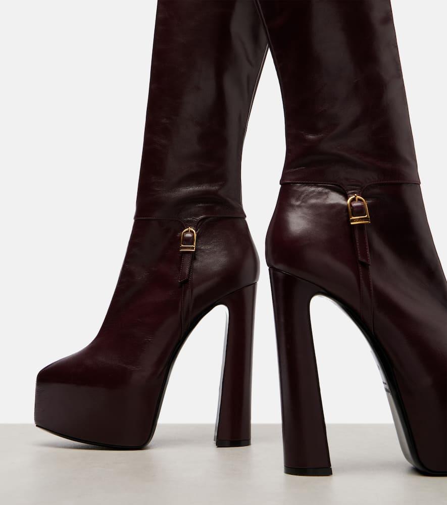 Saint Laurent Nico Leather Platform Knee-High Boots in Brown Lyst UK