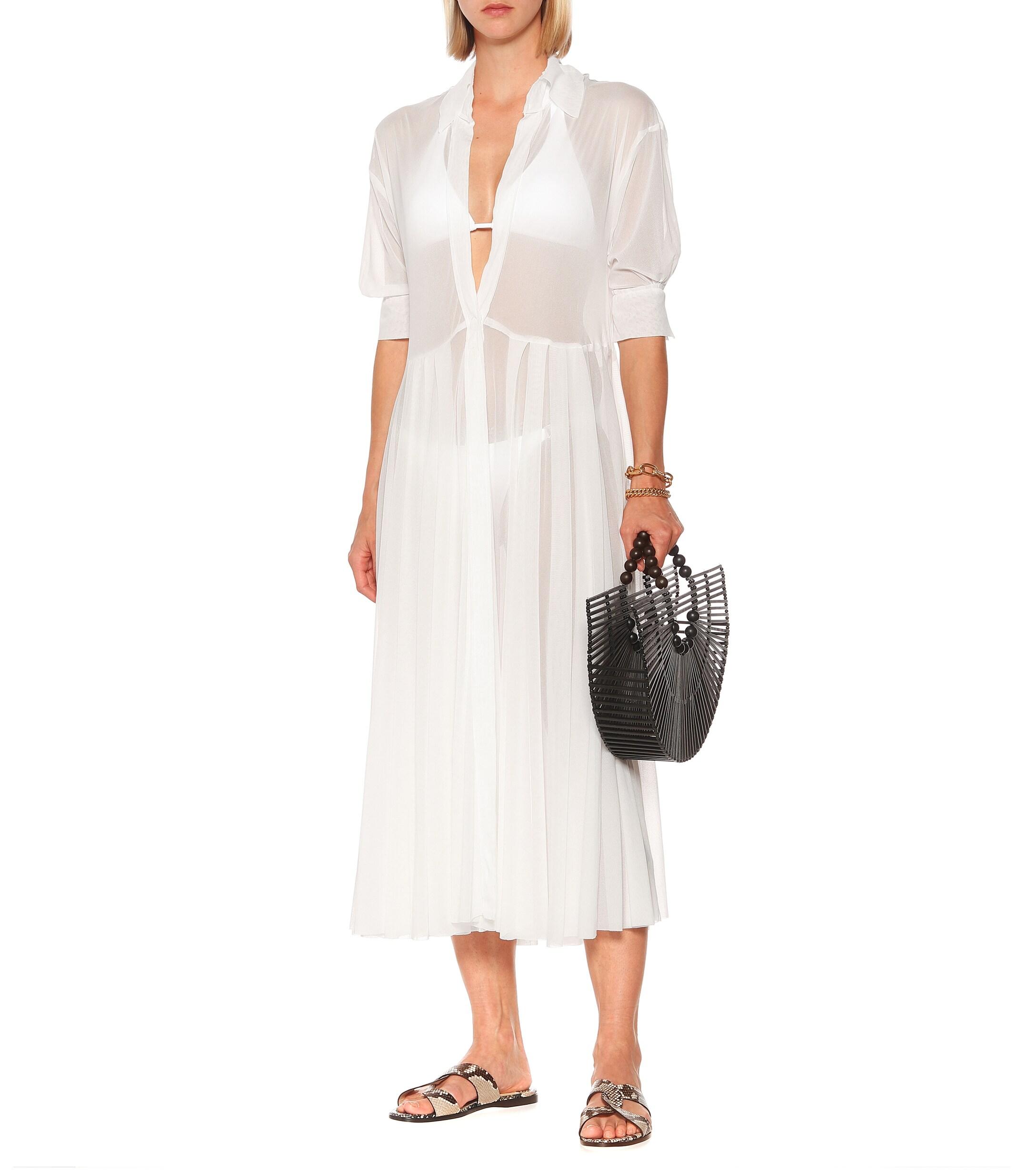 Norma Kamali Pleated Midi Shirt Dress in White - Lyst