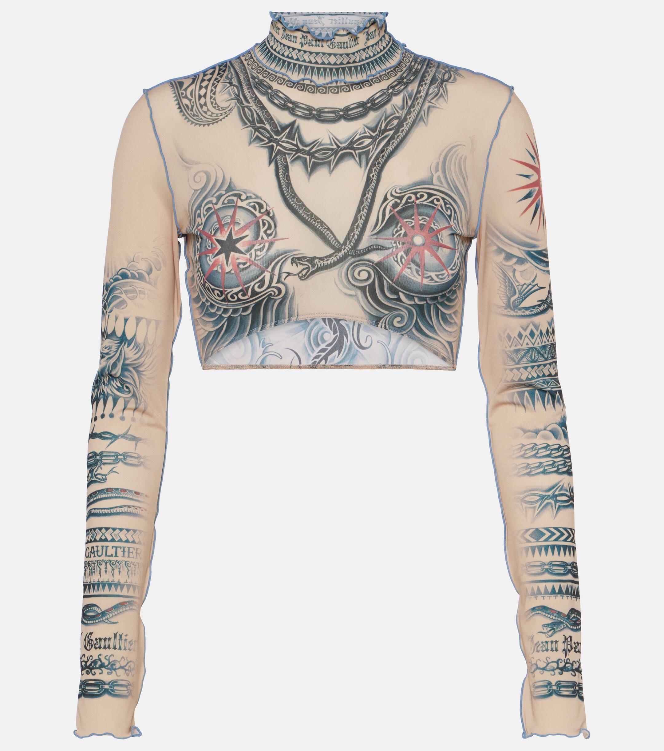 Jean Paul Gaultier Tattoo Collection Printed Crop Top | Lyst UK