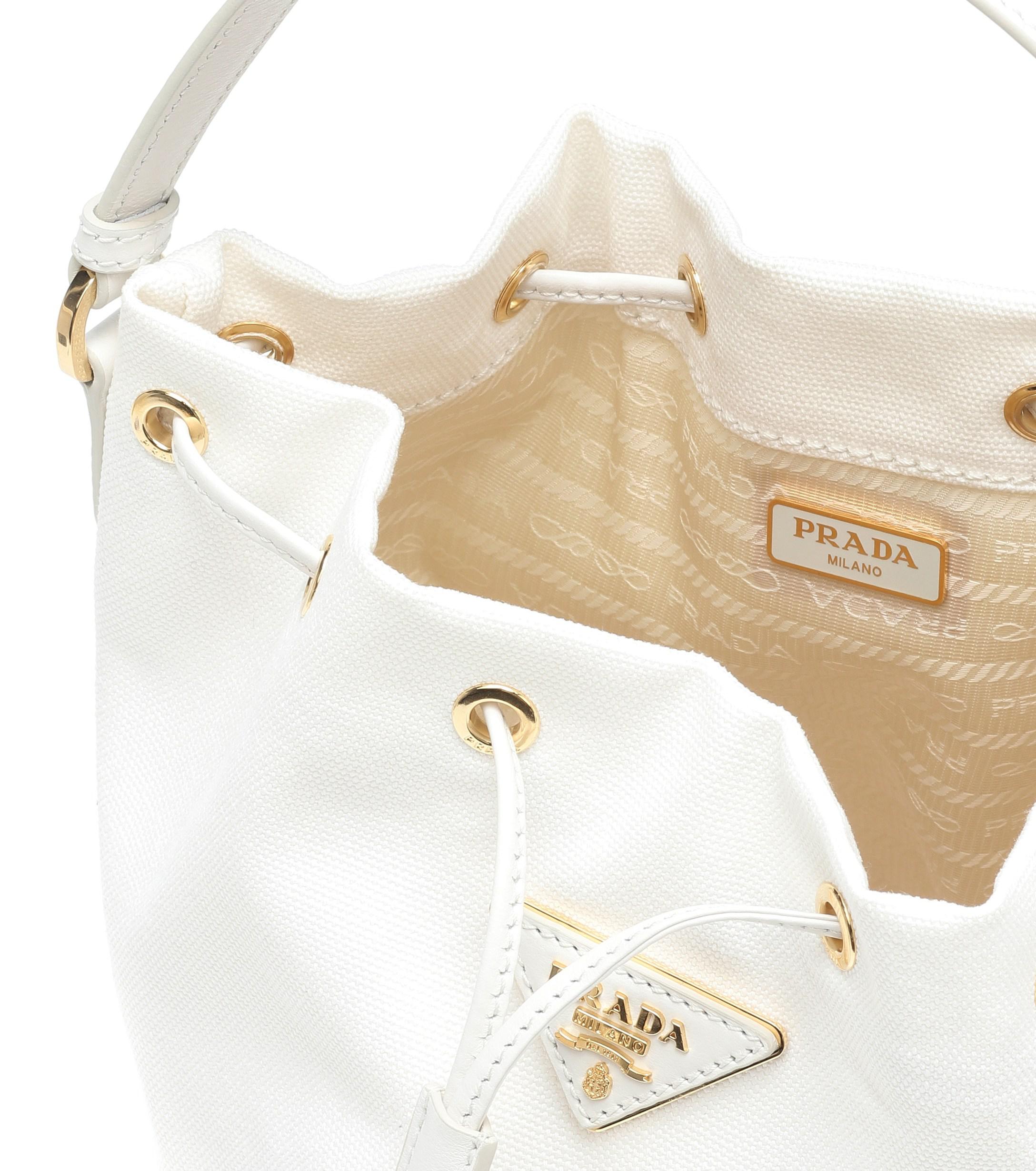 Natural/white Prada Panier Wicker And Canvas Bag