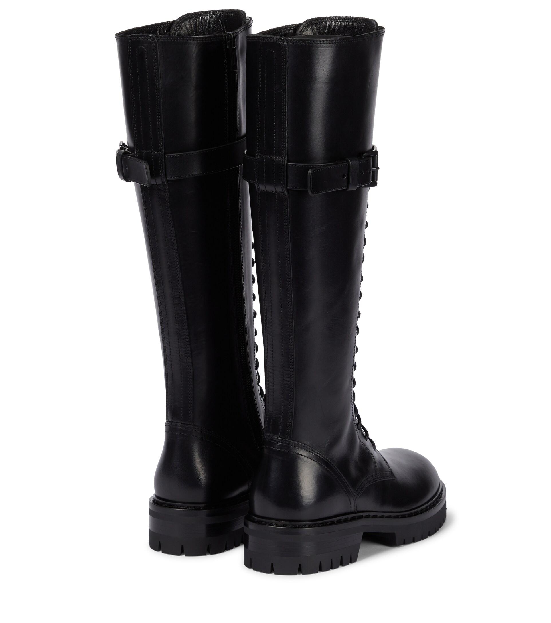 Ann Demeulemeester Alec Leather Knee-high Combat Boots in Black | Lyst