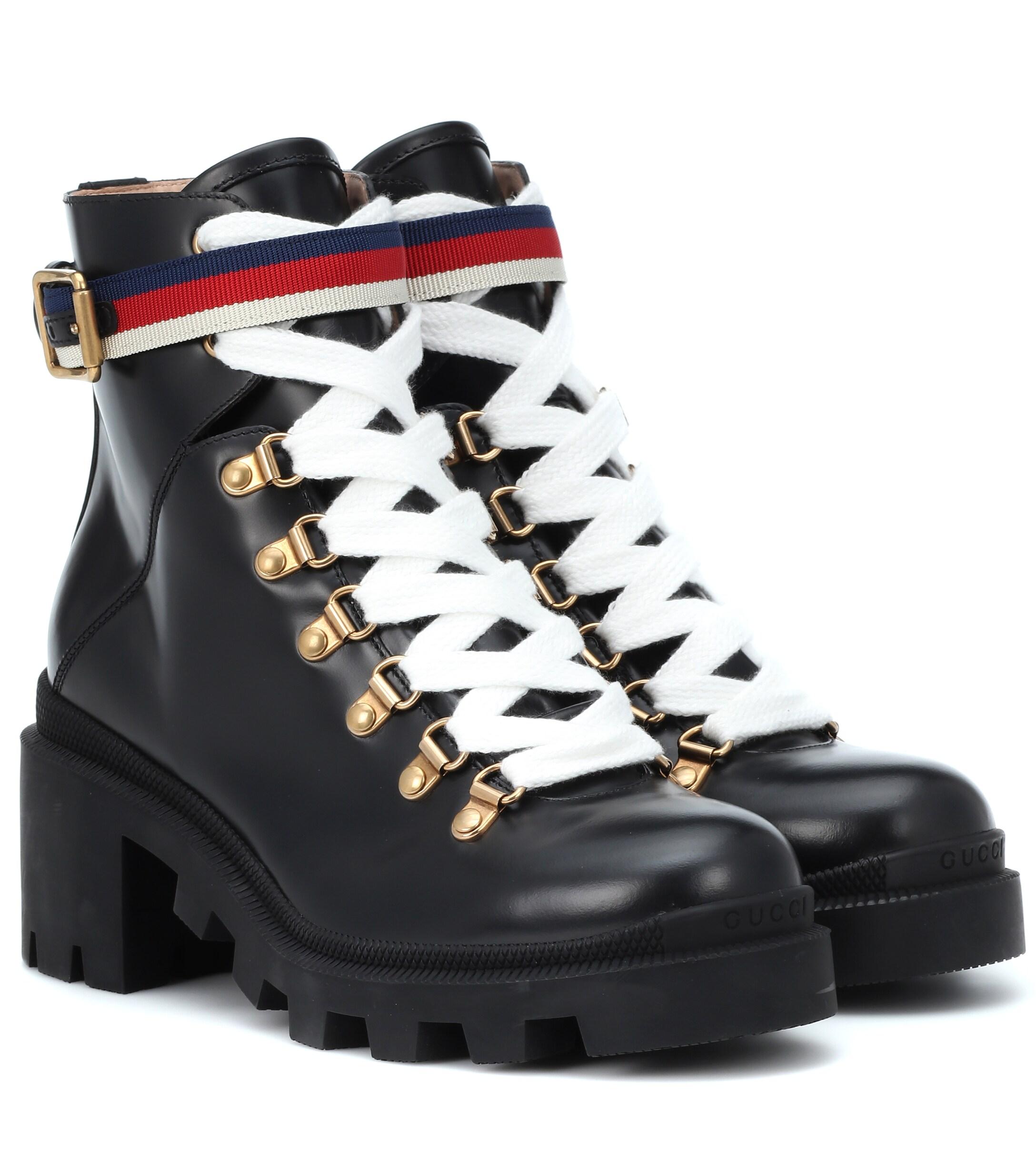 gucci leather ankle boot with sylvie web