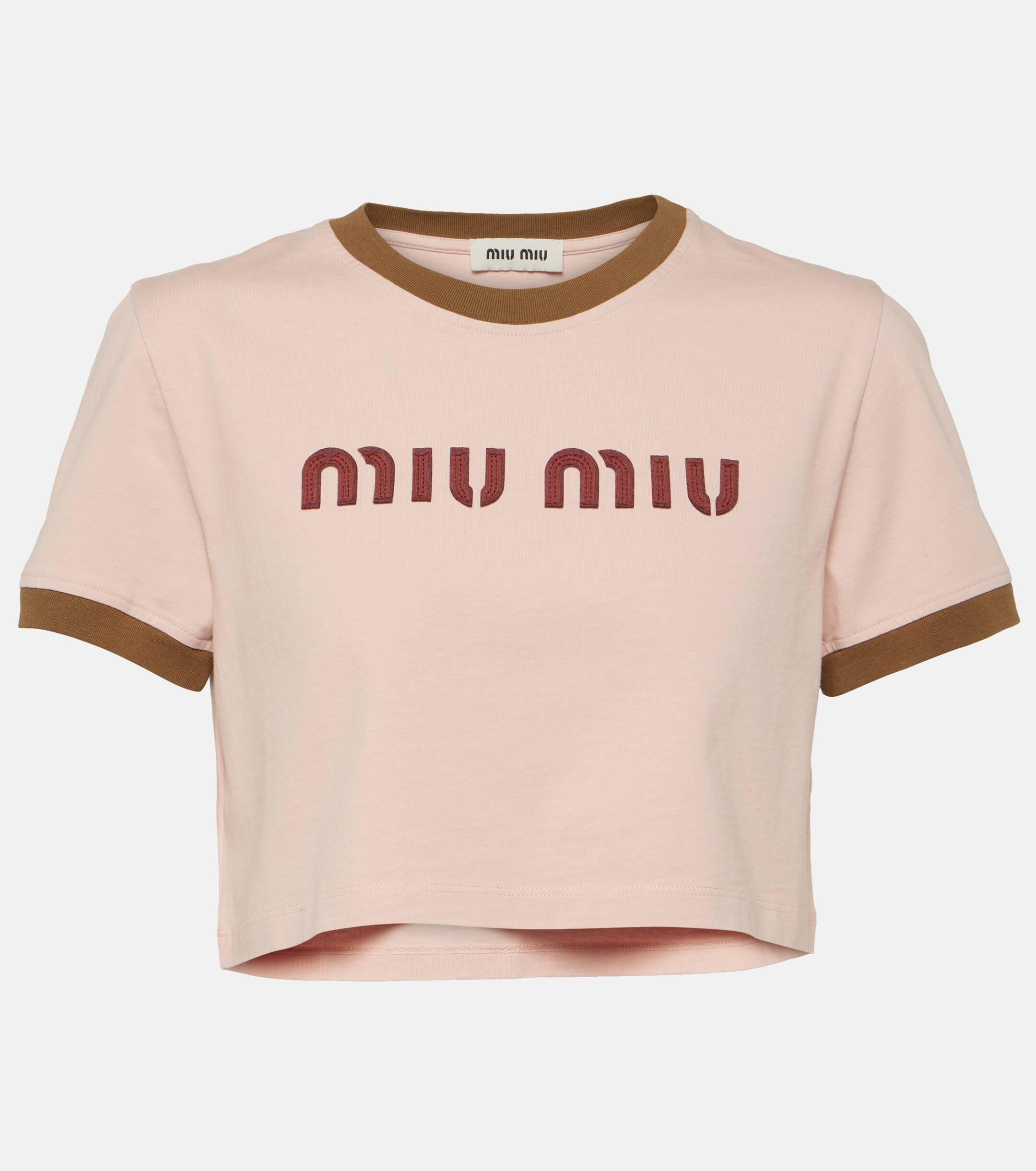 Miu Miu Logo Cotton Crop Top in Pink | Lyst UK
