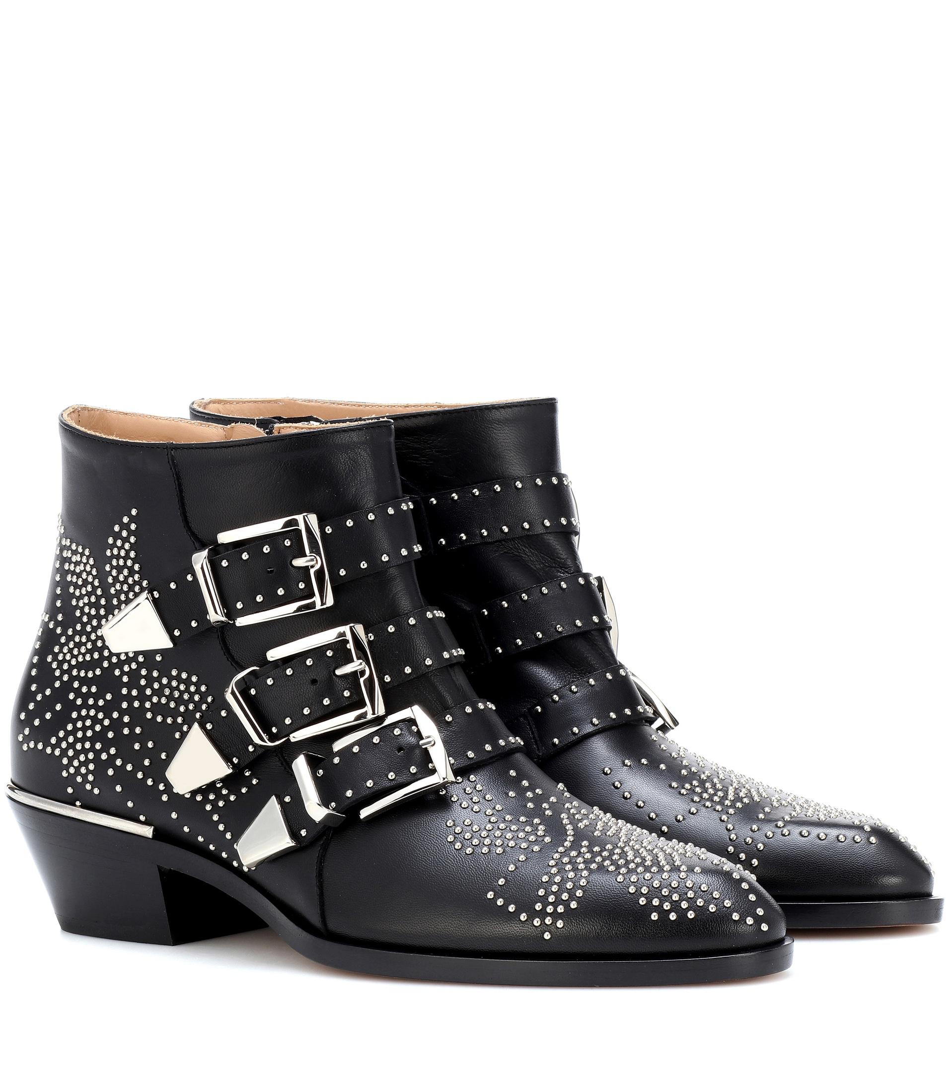 Chloé Susanna Studded Leather Ankle Boots in Black - Lyst