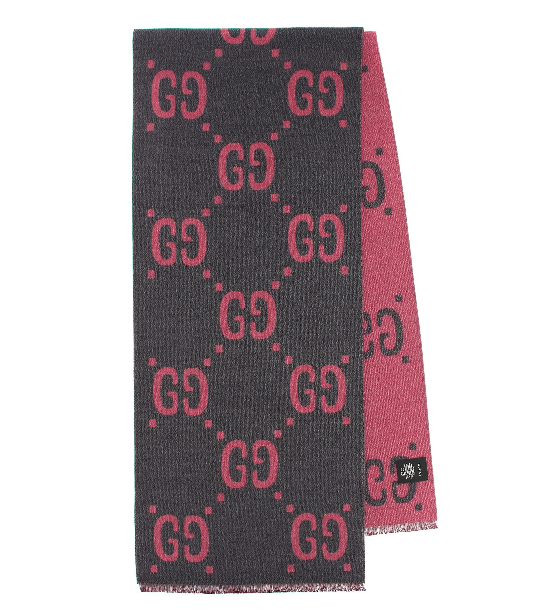 Gucci Wool And Silk Jacquard Scarf in Graphite/ Pink (Gray) Save 15