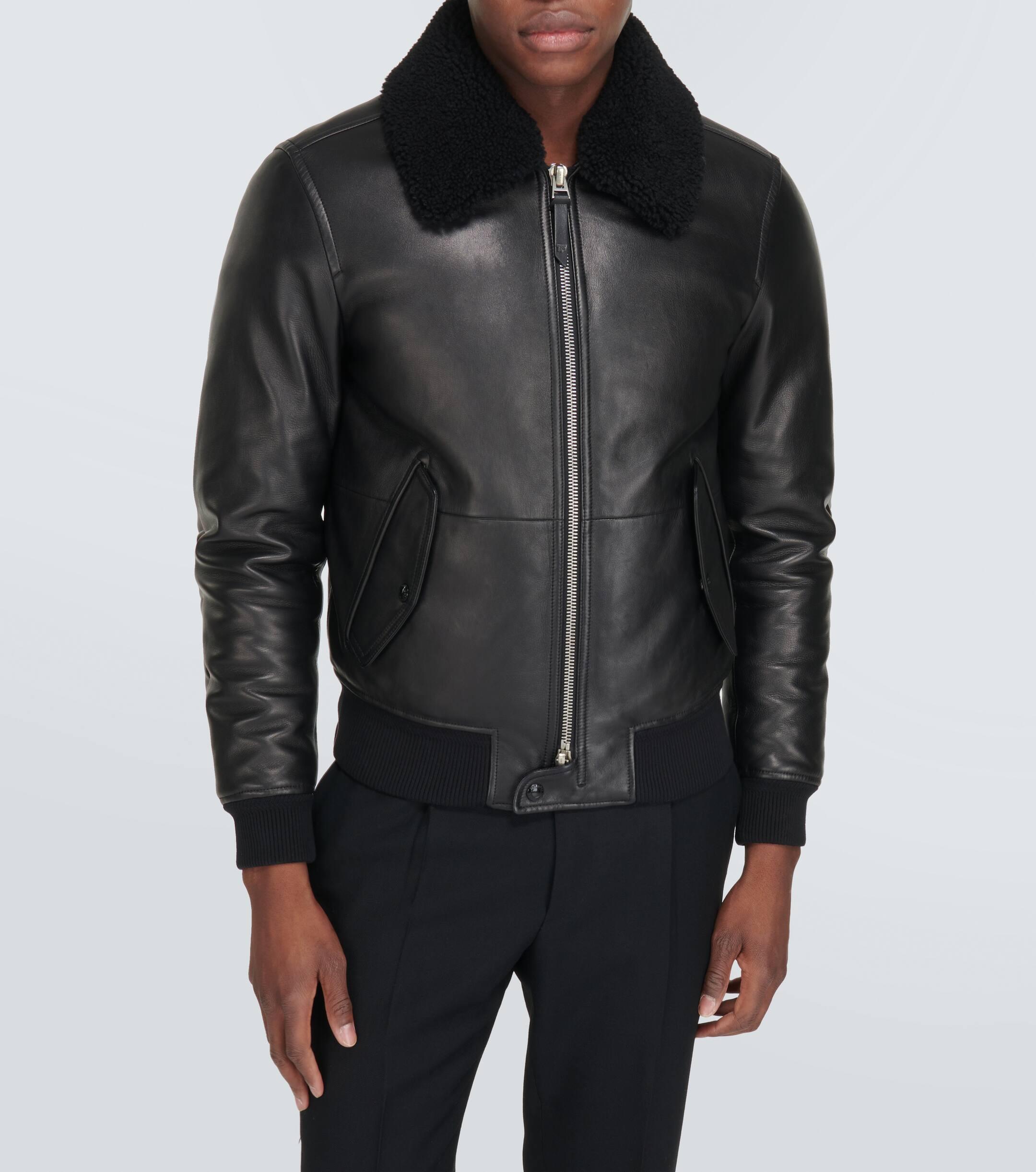 Tom Ford Shearling-Trimmed Leather Jacket in Black for Men Lyst UK
