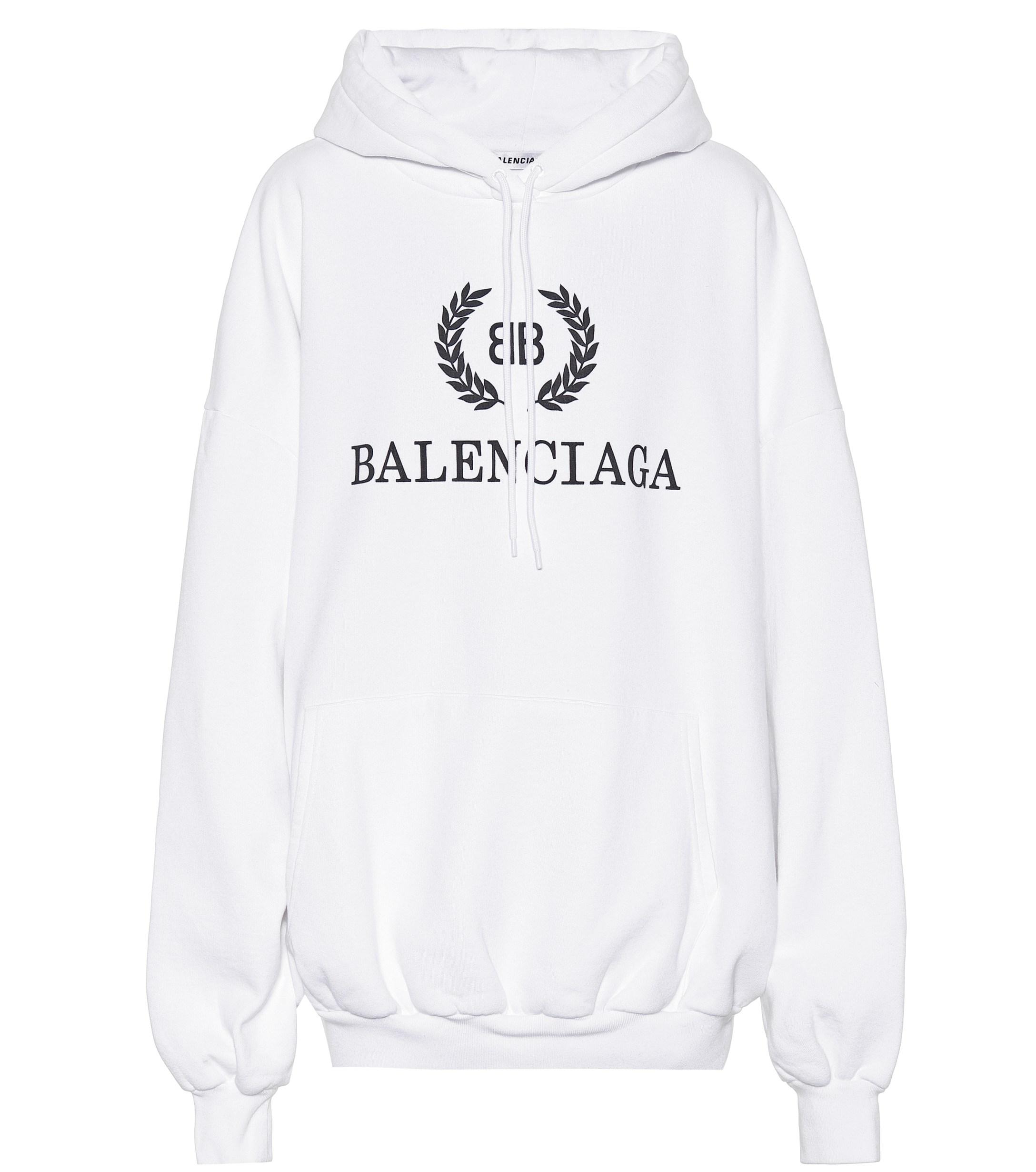 Balenciaga Bb Cotton Hoodie in White - Lyst