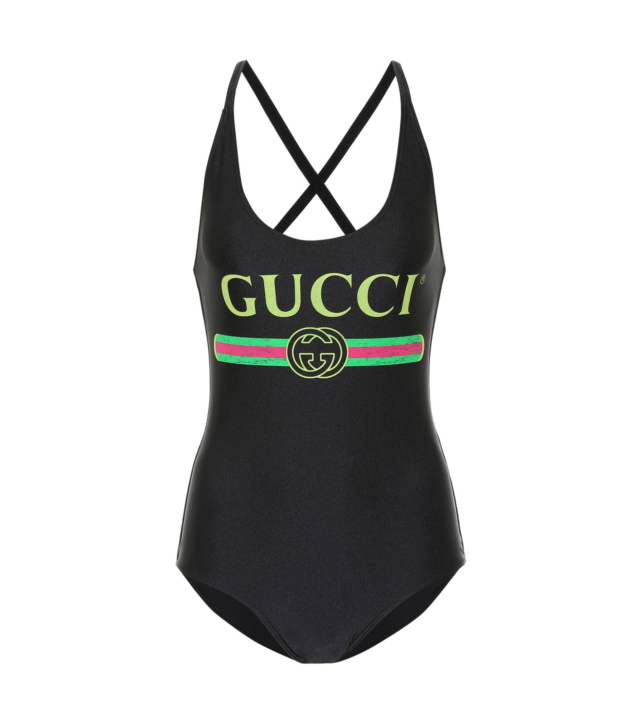 Gucci Synthetic Racerback Fake Logo Swimsuit in Black - Lyst