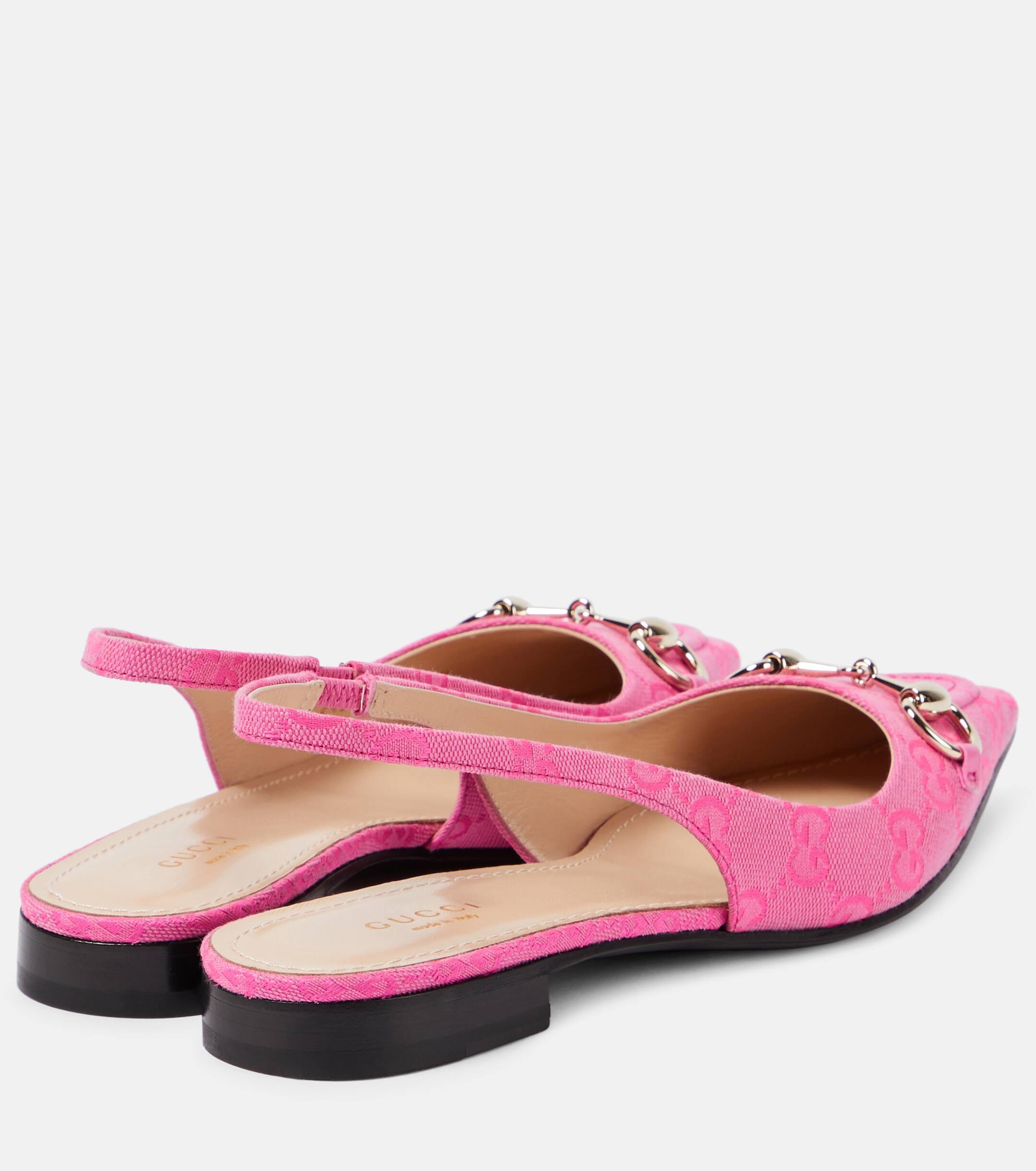 Gucci Horsebit Gg Canvas Slingback Flats in Pink Lyst UK