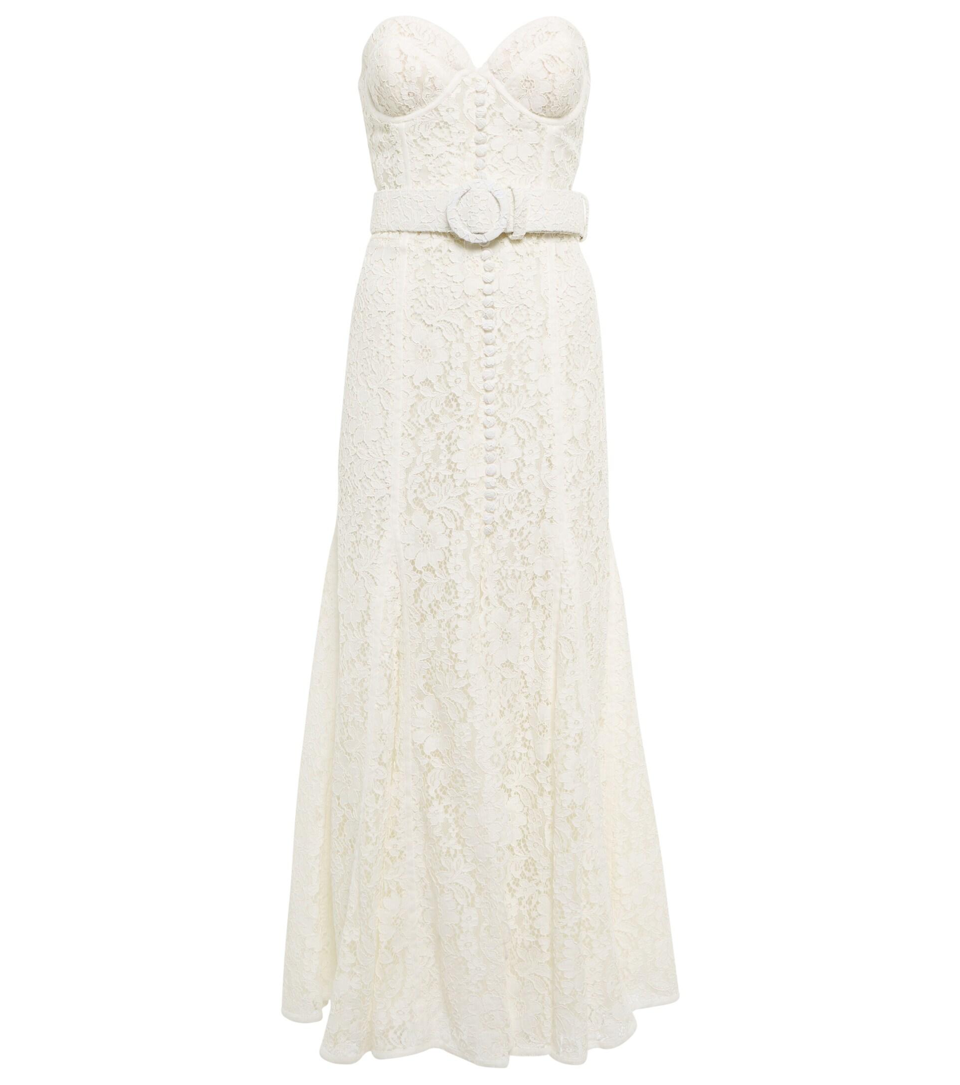 Costarellos Sharie Belted Lace Bustier Gown in White Lyst