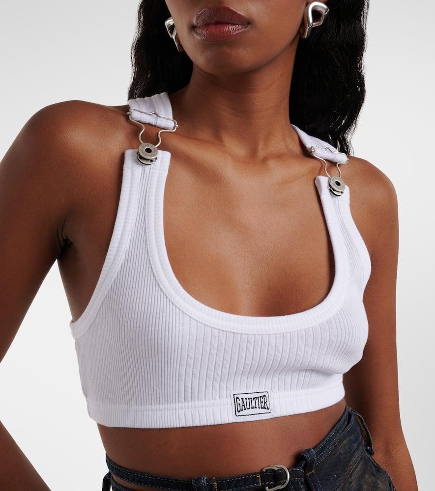 Jean Paul Gaultier Ribbed-Knit Cotton Jersey Bra Top in White | Lyst