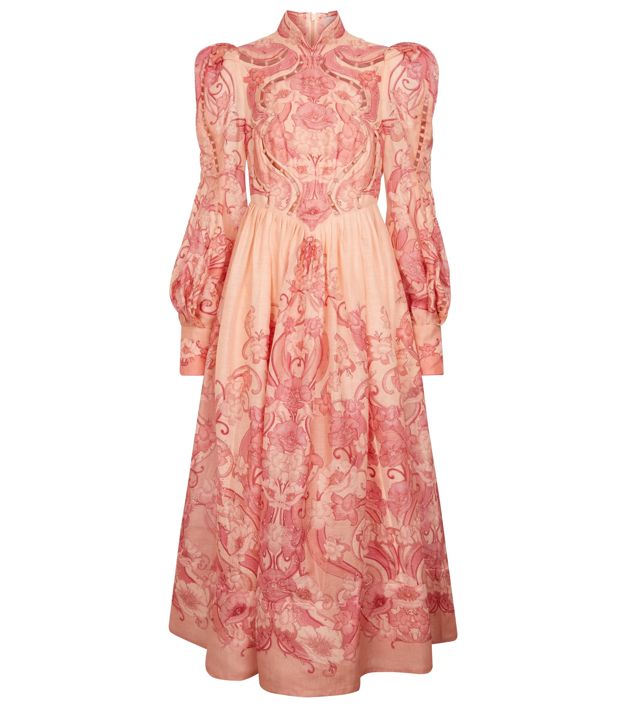 Zimmermann Abito Lino Rosa Abito Midi Concert In Organza Di Lino E