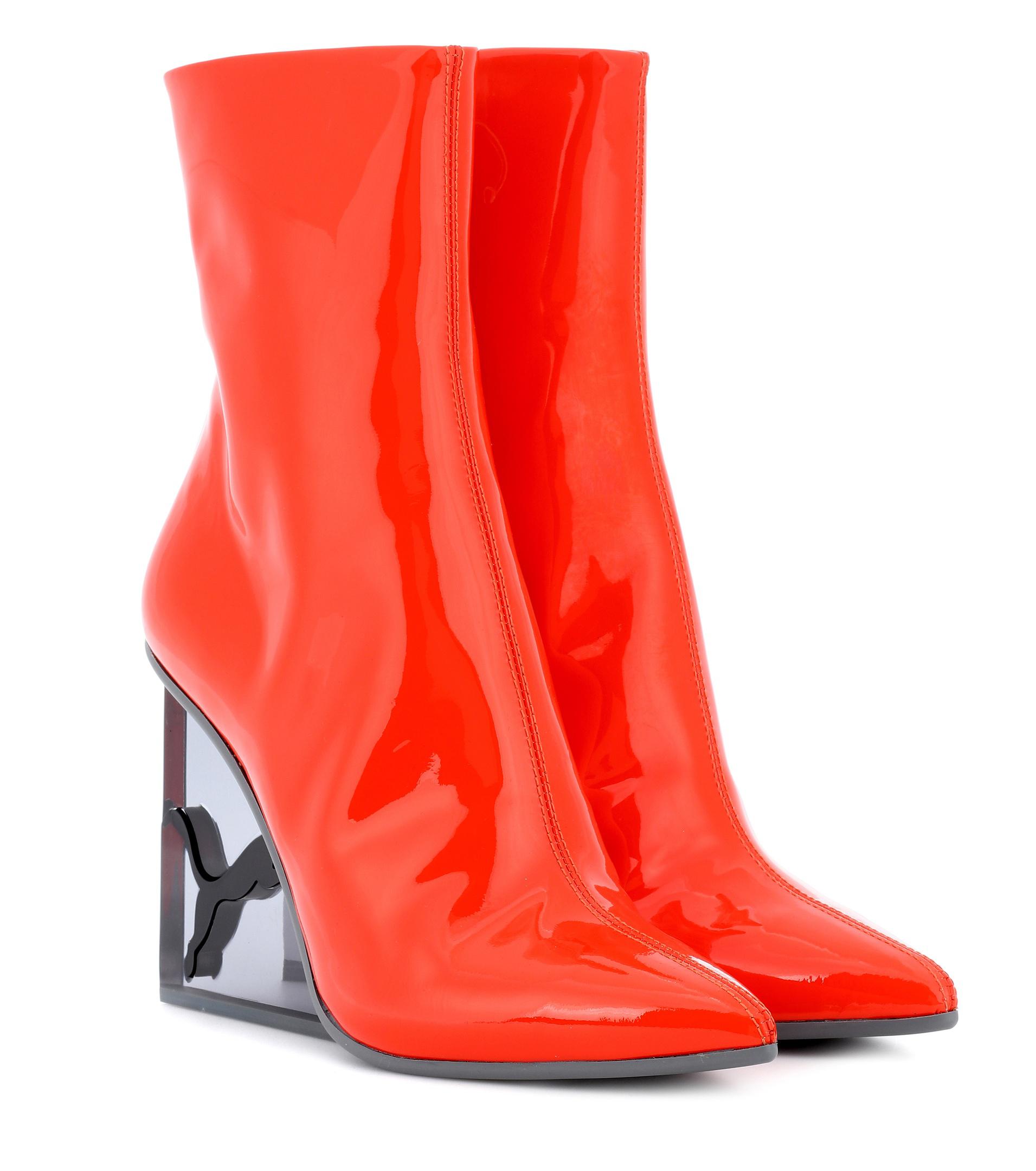 PUMA X Fenty By Rihanna Cat Patent Leather Wedge Boot in Red | Lyst