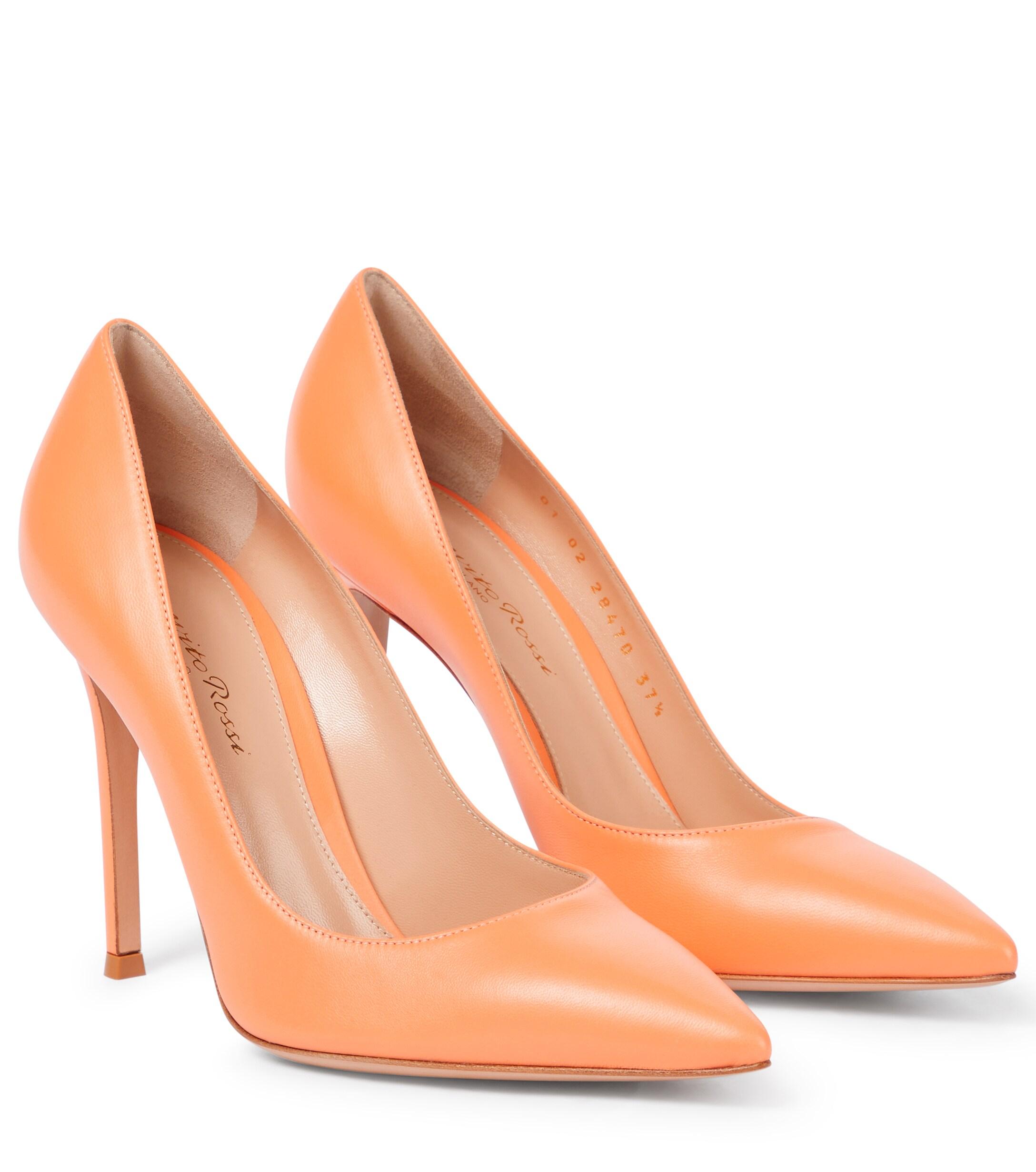 orange leather pumps