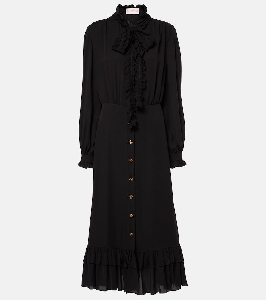 chinese dress ladies Valentino Red Long Sleeve Midi Dress with Scarf Neckline