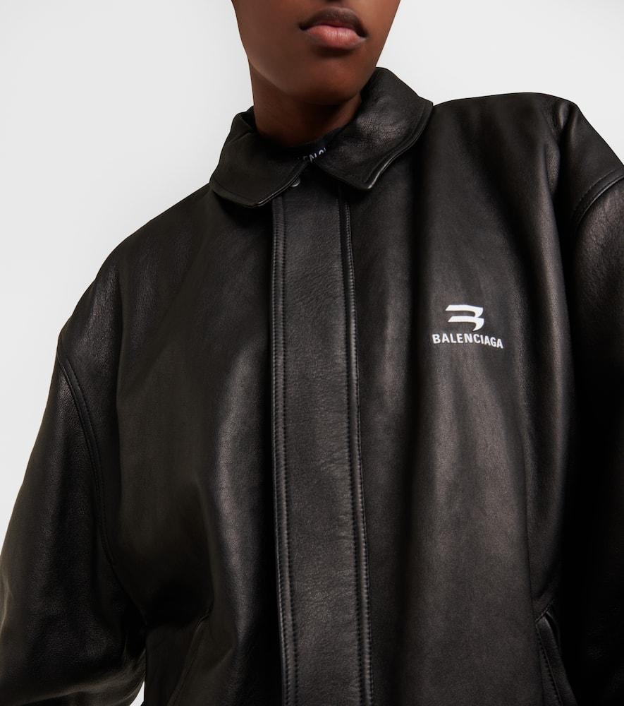 Balenciaga Oversized Leather Bomber Jacket in Black | Lyst UK