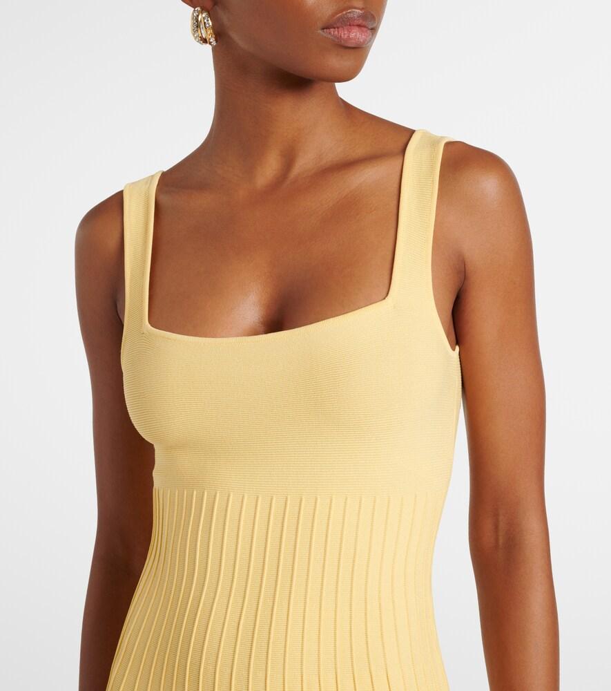 staud ellison rib knit sleeveless midi dress STAUD Ellison pleated-ribbed Midi Dress | Brown