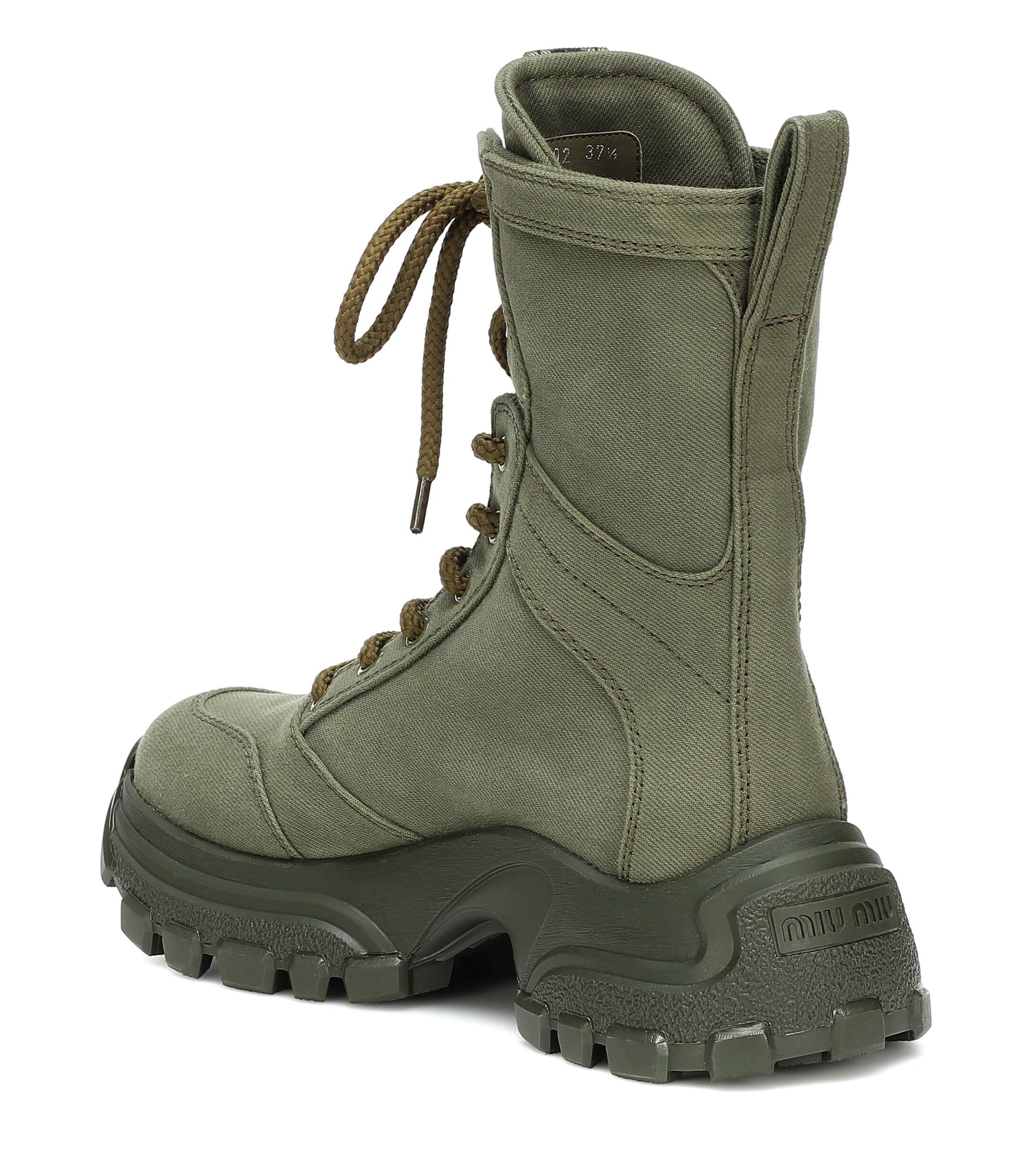 Miu Miu Canvas Ankle Boots in Green 