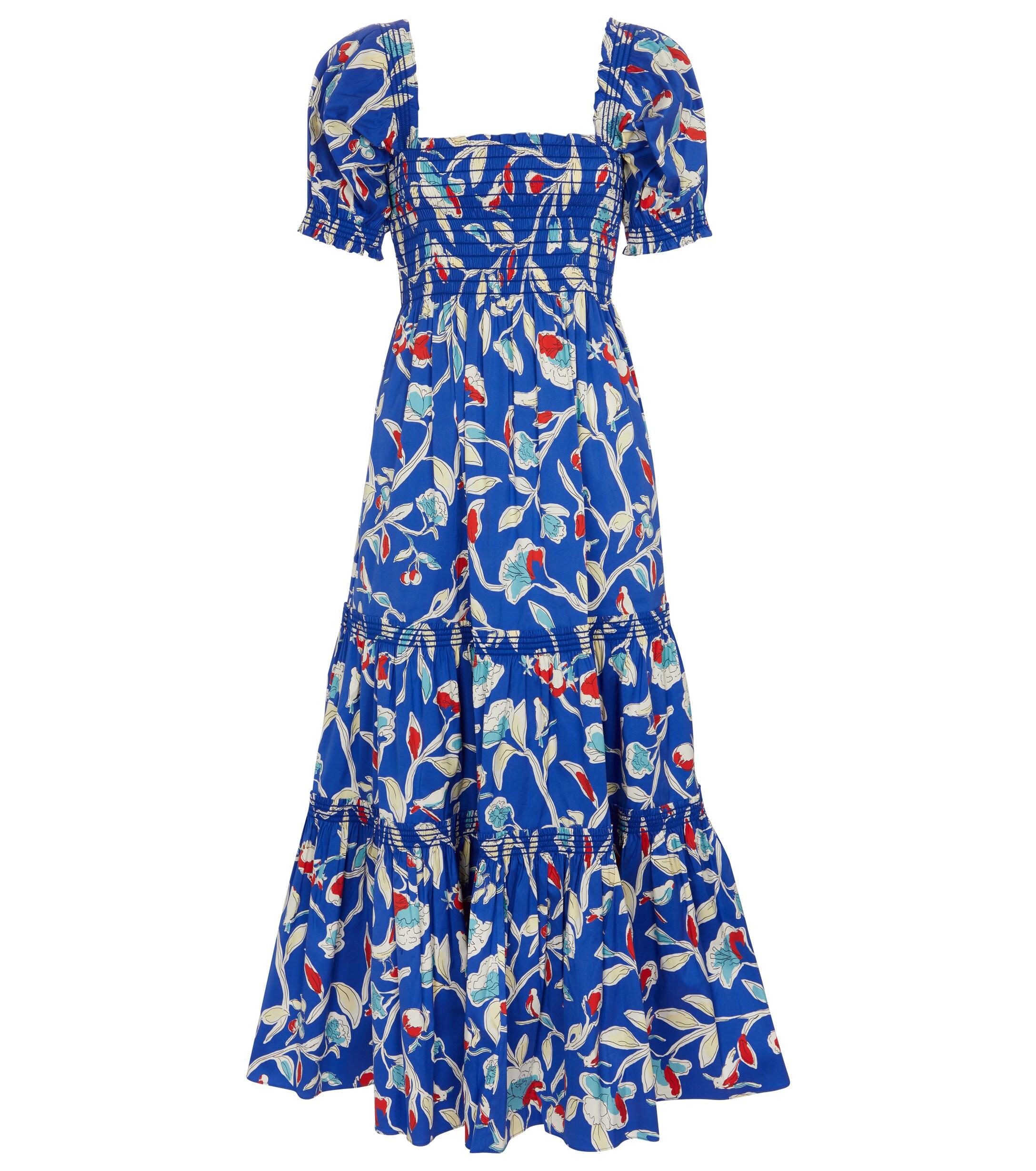 Tory Burch Floral Stretch-poplin Midi Dress in Blue | Lyst Australia
