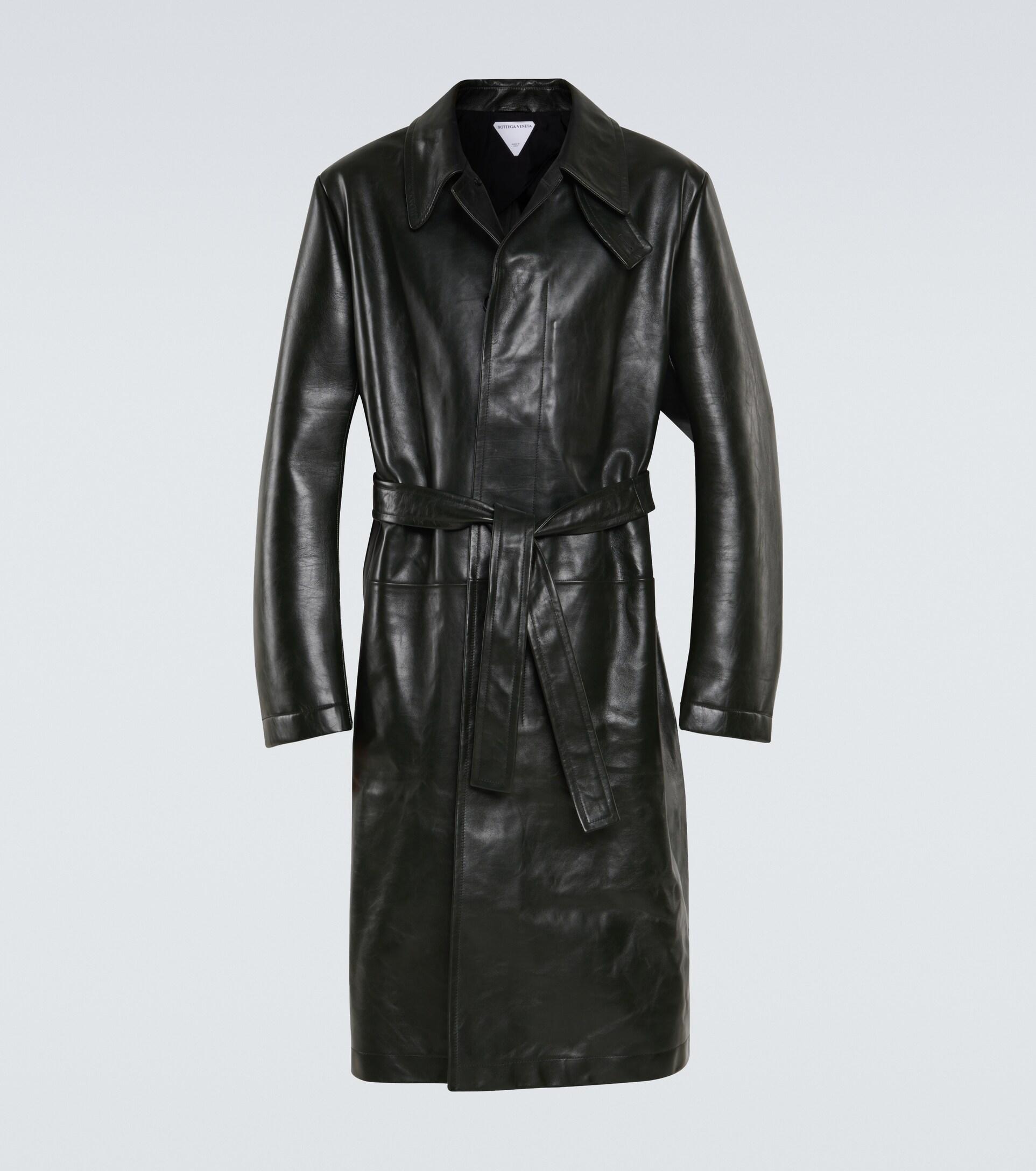 Bottega Veneta Leather Trench Coat in Black for Men | Lyst