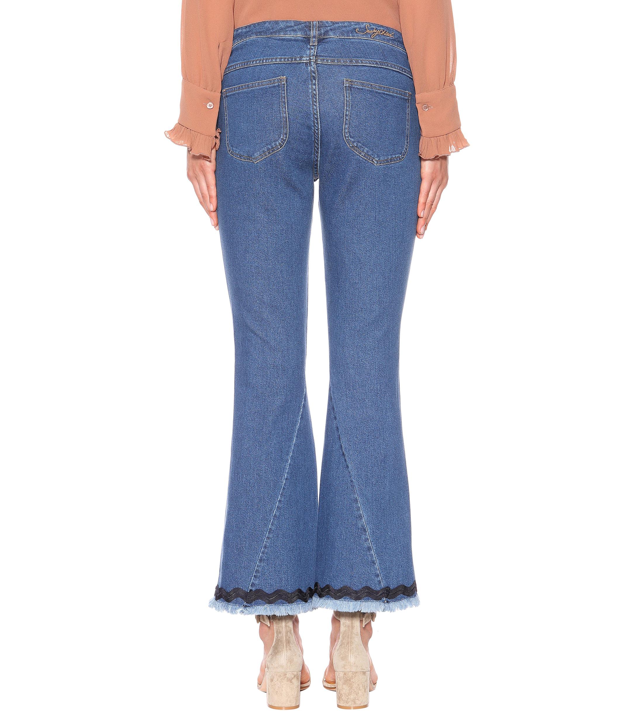 See By Chloé Denim Cropped Flare Jeans in Blue - Lyst