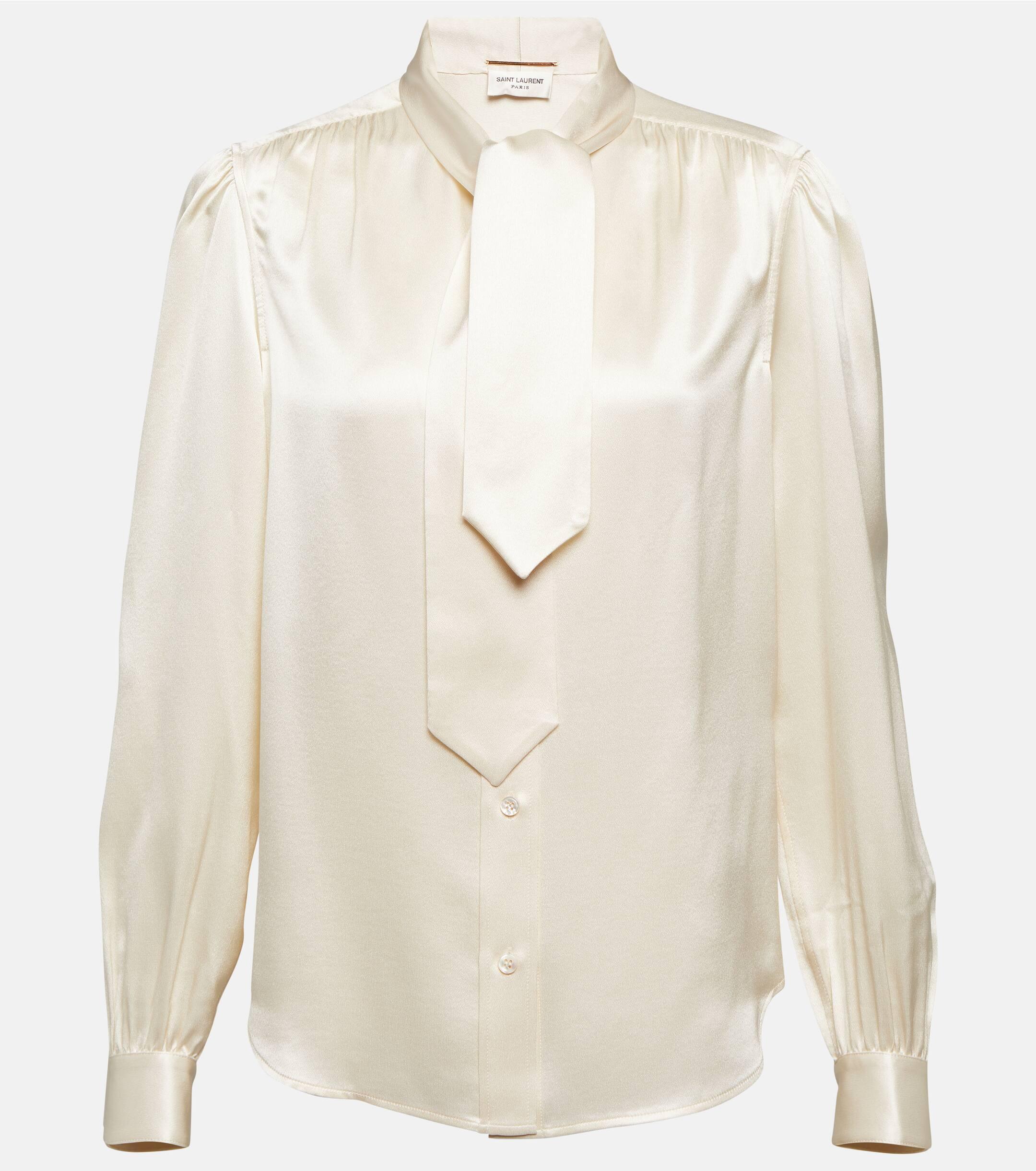 Saint Laurent Lavalliere Collar Blouse in White Lyst Canada