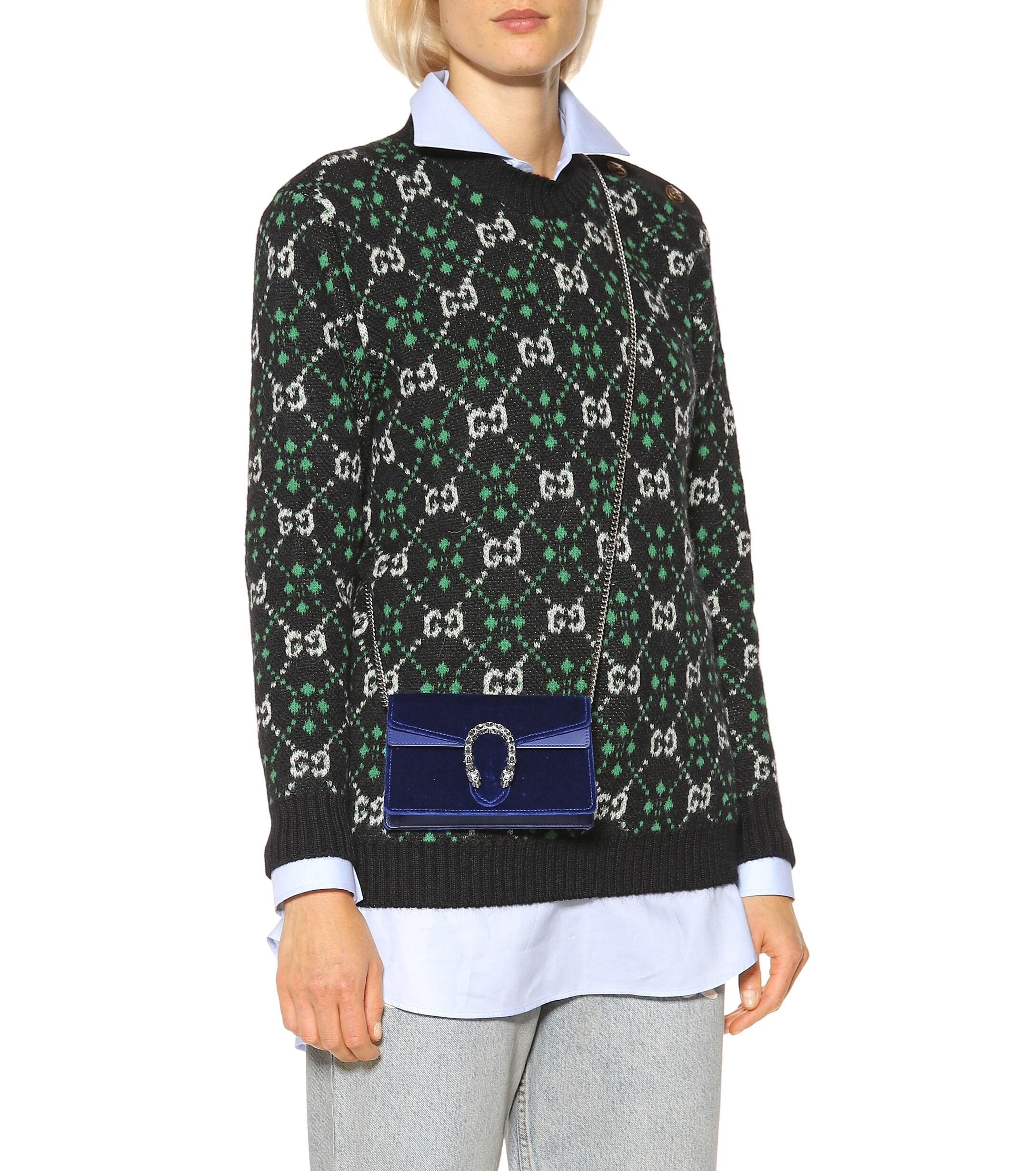 Gucci Dionysus Super Mini Velvet Crossbody Bag in Blue - Lyst