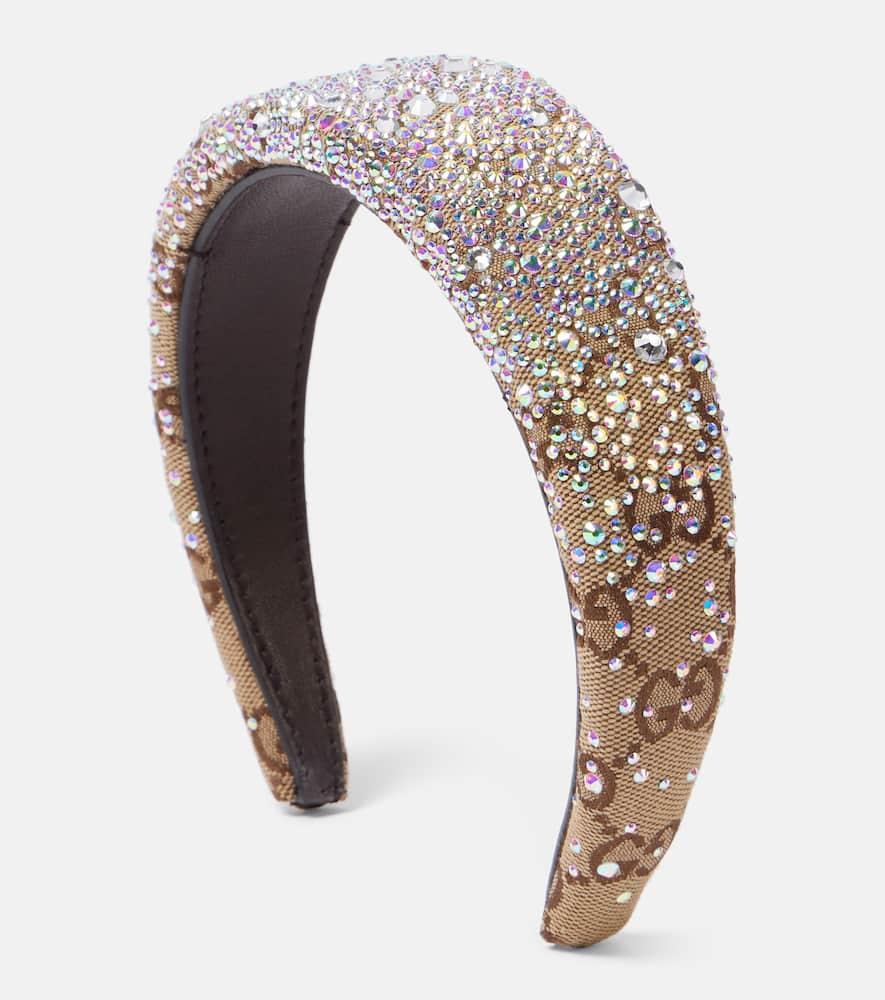 Gucci Gg Canvas Crystal-Embellished Headband in Brown | Lyst display picture 3
